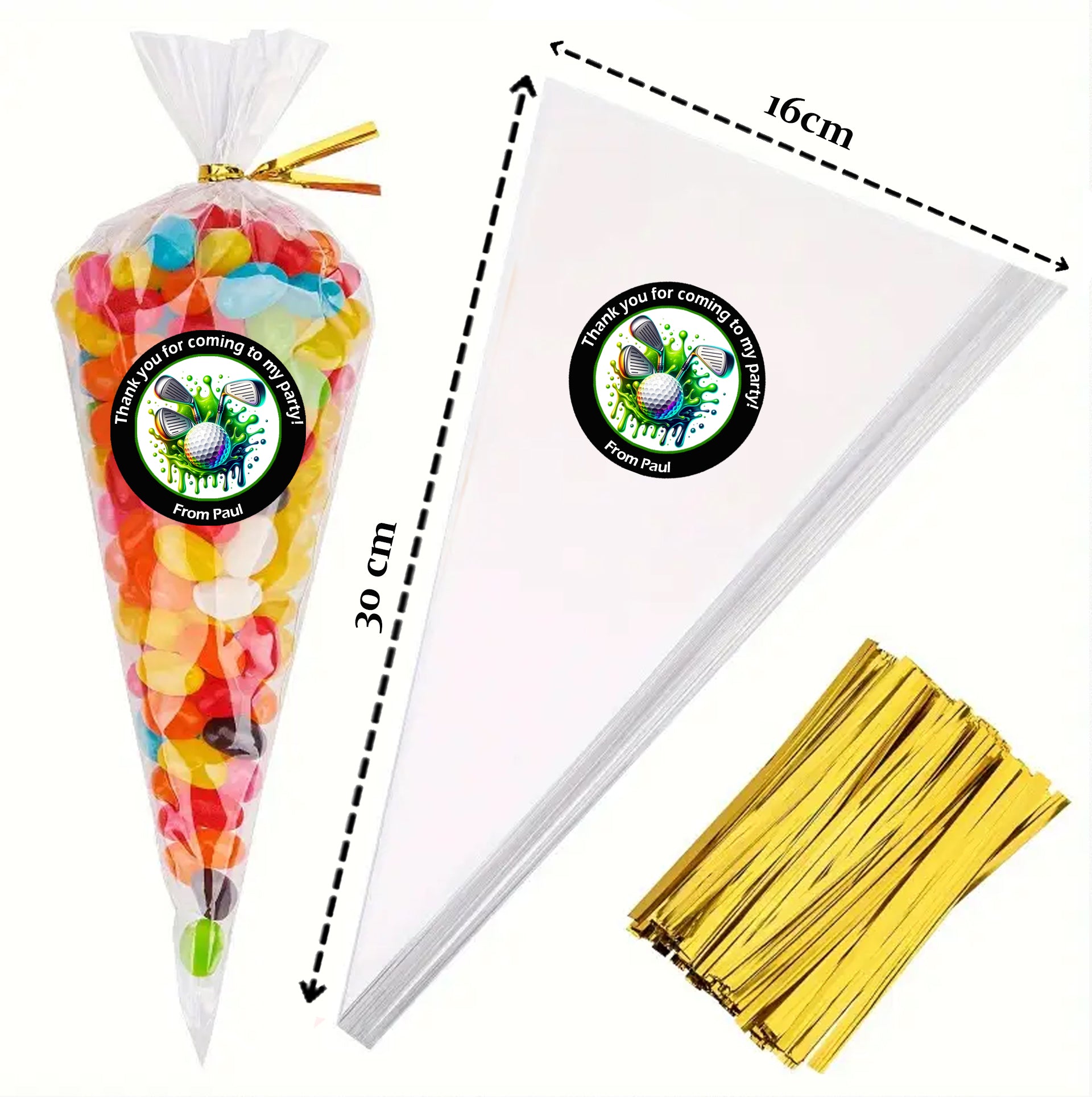 24 x Personalised Golf Party Stickers β 45mm Round Labels for Party Bags, Favours or Sweet Cones β Golf Themed Birthday Decoration