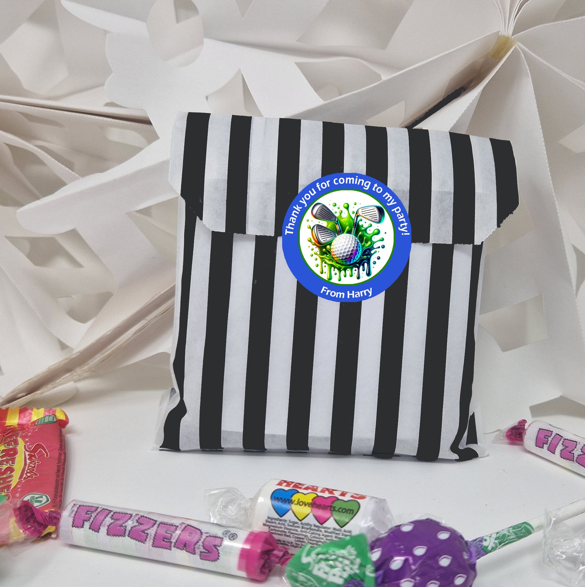 24 x Personalised Golf Party Stickers β 45mm Round Labels for Party Bags, Favours or Sweet Cones β Golf Themed Birthday Decoration