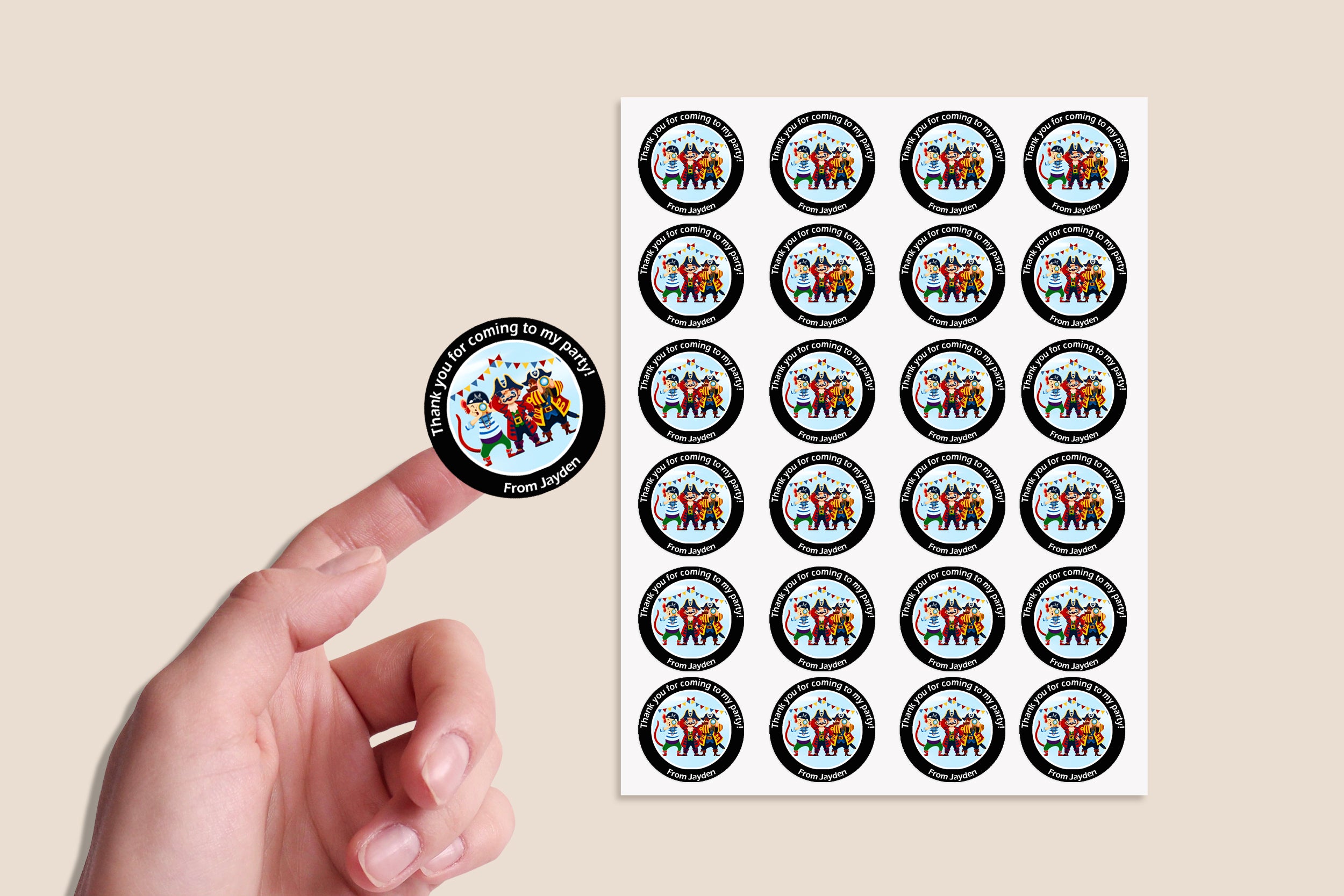 Personalised Pirate Adventure Party Stickers – Thank You Labels for Sweet Cones & Favour Bags