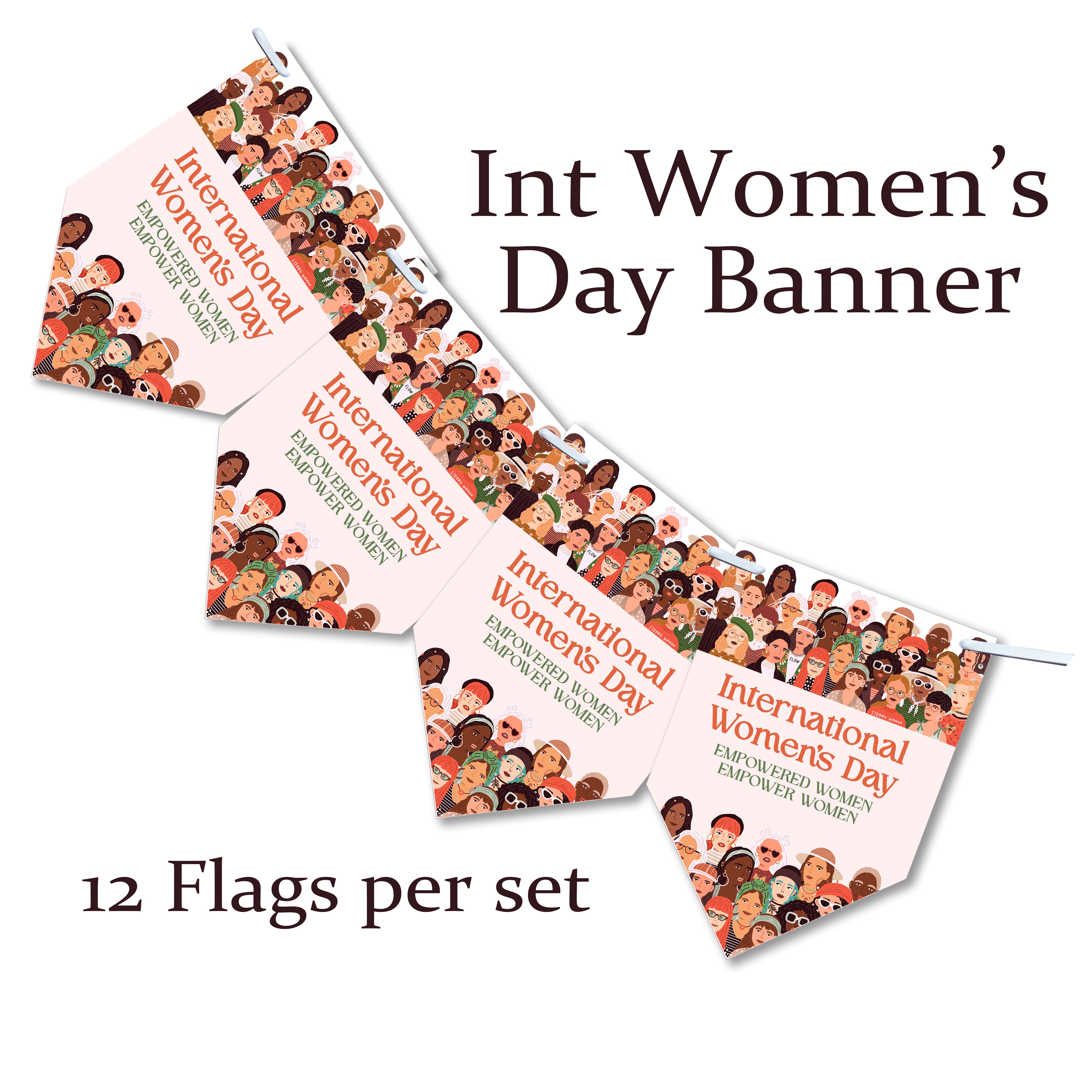 International Women's Day Bunting | 12-Flag Set (Approx. 2.5m) | Women's Day Decor | Celebration Banner | Women's Day Party Decoration women - Design 2
