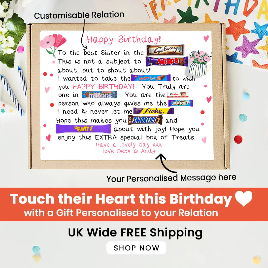 Personalised Poem Birthday gift Treat Box Hug in a box, hamper Sweet gift, thank you Present for all ages Him/Her