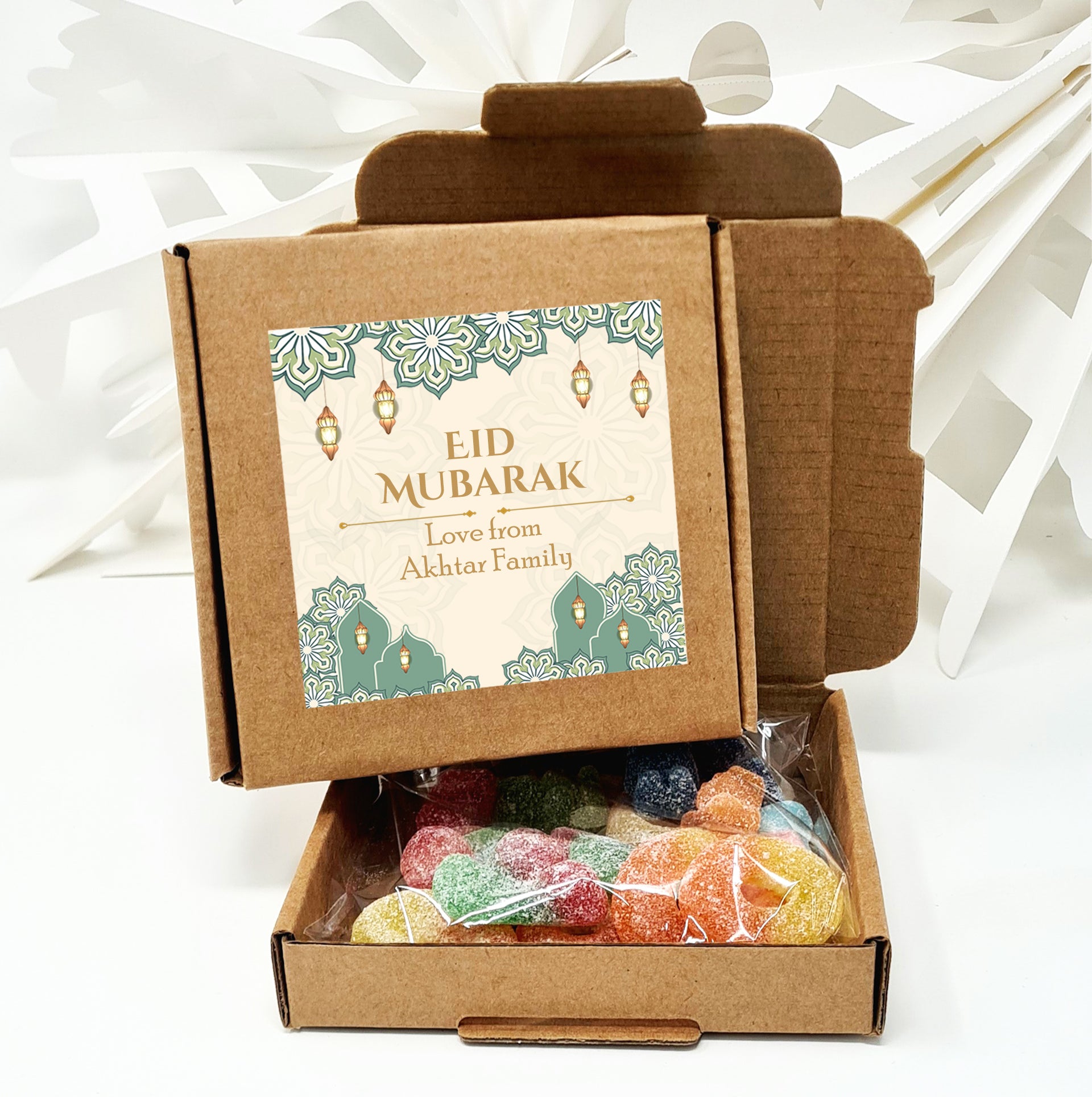 Personalised Eid Mubarak Sweet boxes Stickers Ramadan Mubarak Sweets | Halal Sweet Boxes| Eid Sweets Party Favours | Gifts for Ramadan