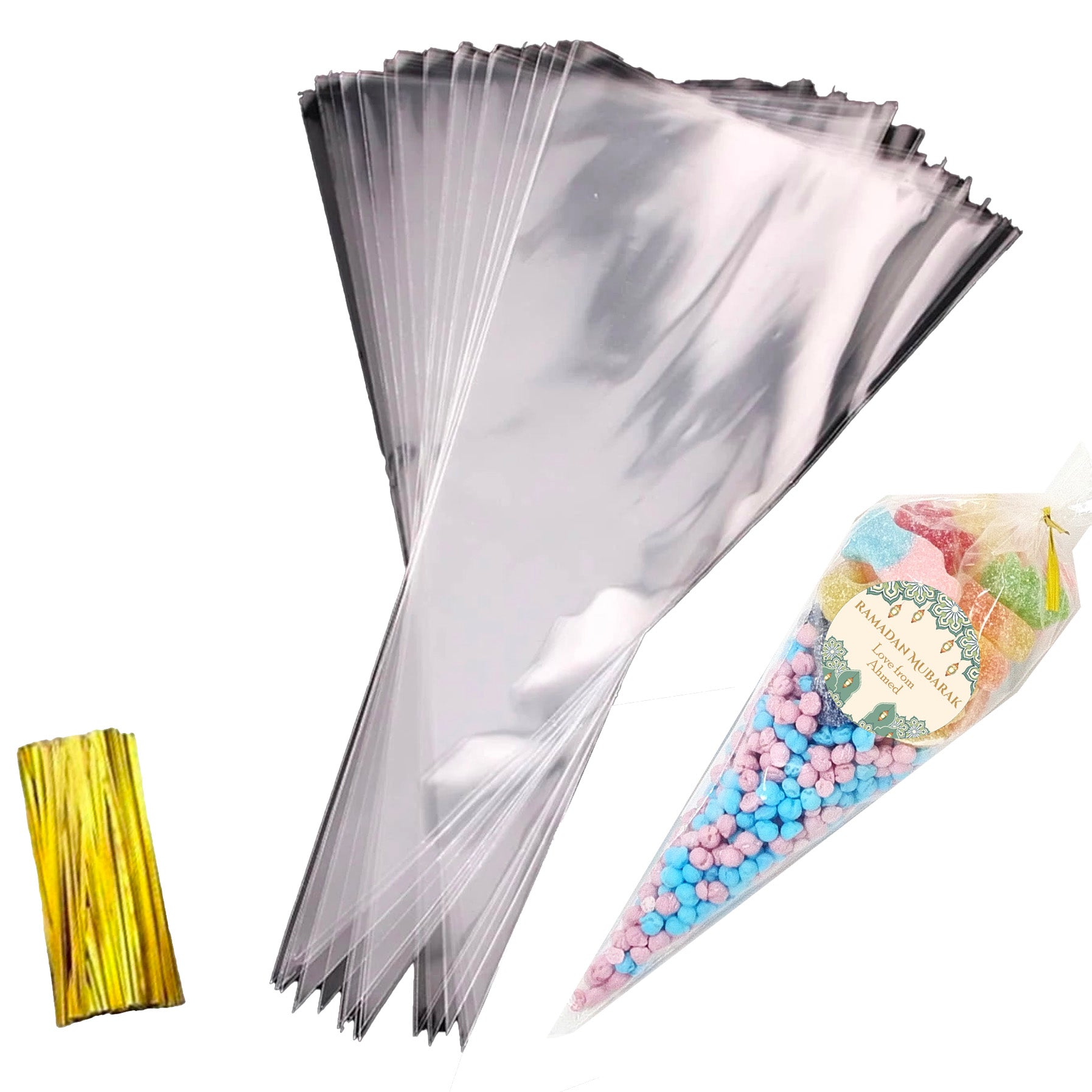 Personalised Eid Mubarak Sweet Cones Stickers Ramadan Mubarak Sweets | Halal Sweet Cones | Eid Sweets Party Favours | Gifts for Ramadan