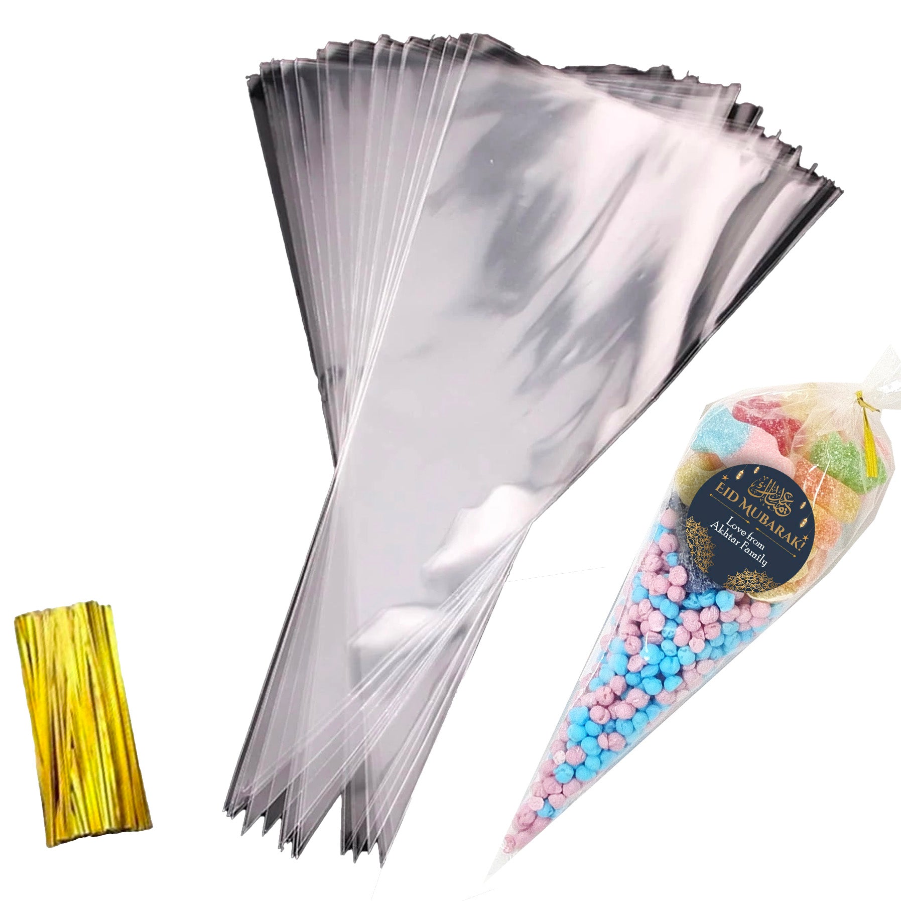 Personalised Eid Mubarak Sweet Cones Stickers Ramadan Mubarak Sweets | Halal Sweet Cones | Eid Sweets Party Favours | Gifts for Ramadan