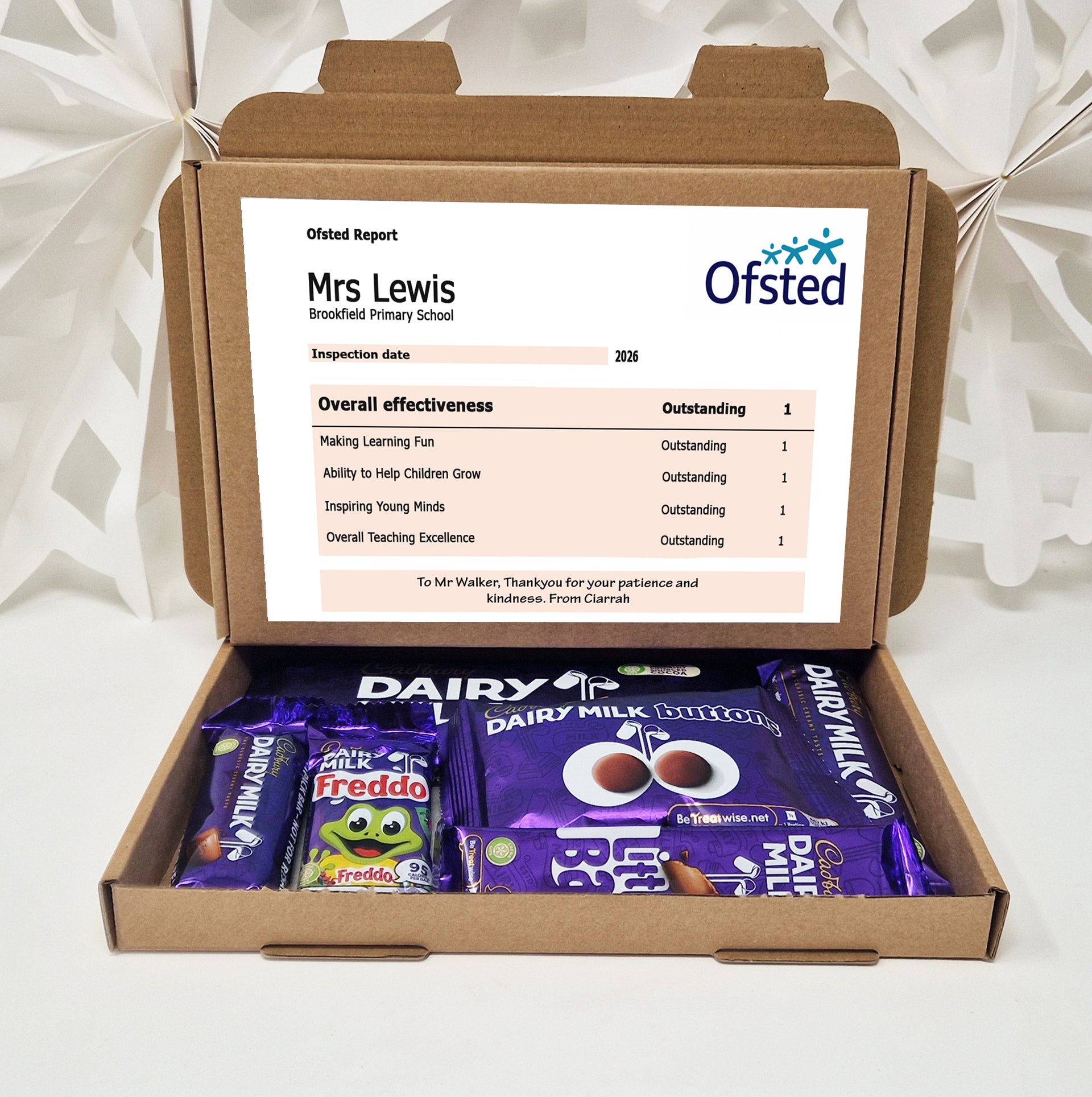 Personalised Teacher Thank You Gift Box – Ofsted-Style Report Hug in a box, Letterbox gift Afternoon tea, hamper gift, thank you chocolates and other options