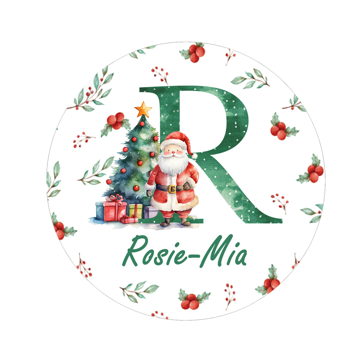 24 Personalised Christmas Initial Stickers, Christmas Gift Labels, Tag Labels