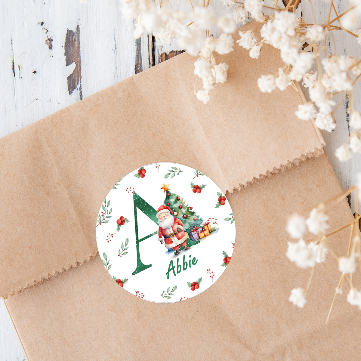 24 Personalised Christmas Initial Stickers, Christmas Gift Labels, Tag Labels