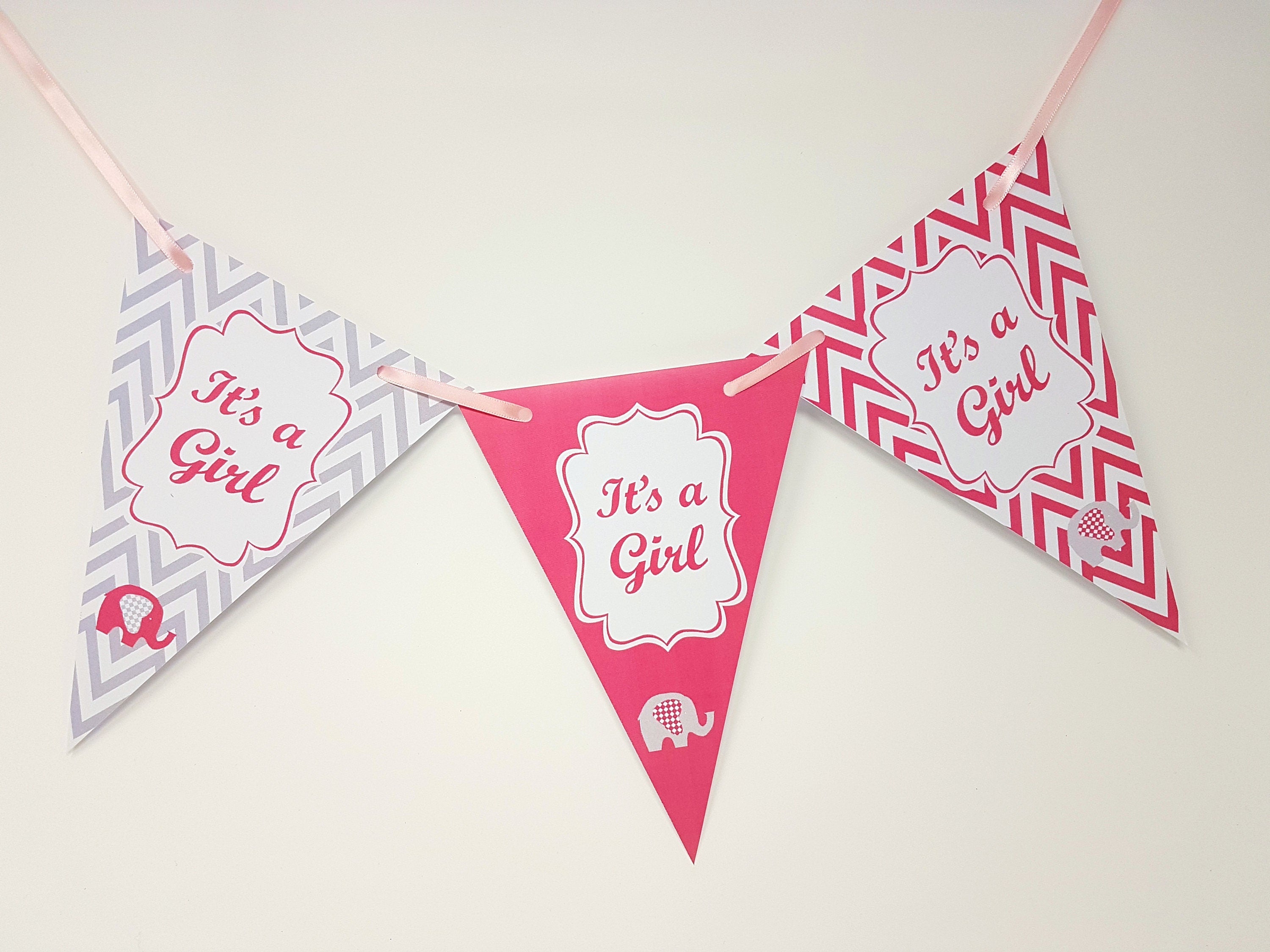 Personalised New Baby Banner Shower Bunting Banner Decoration Chevron Flags Its a Boy Its a Girl