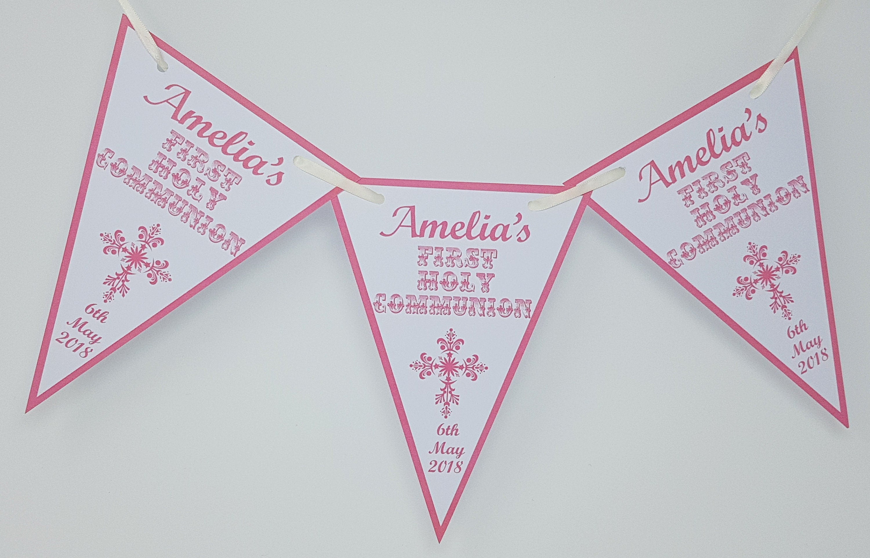 Personalised 1st Holy Communion Bunting Banner Party Decoration Cross Girl Boy