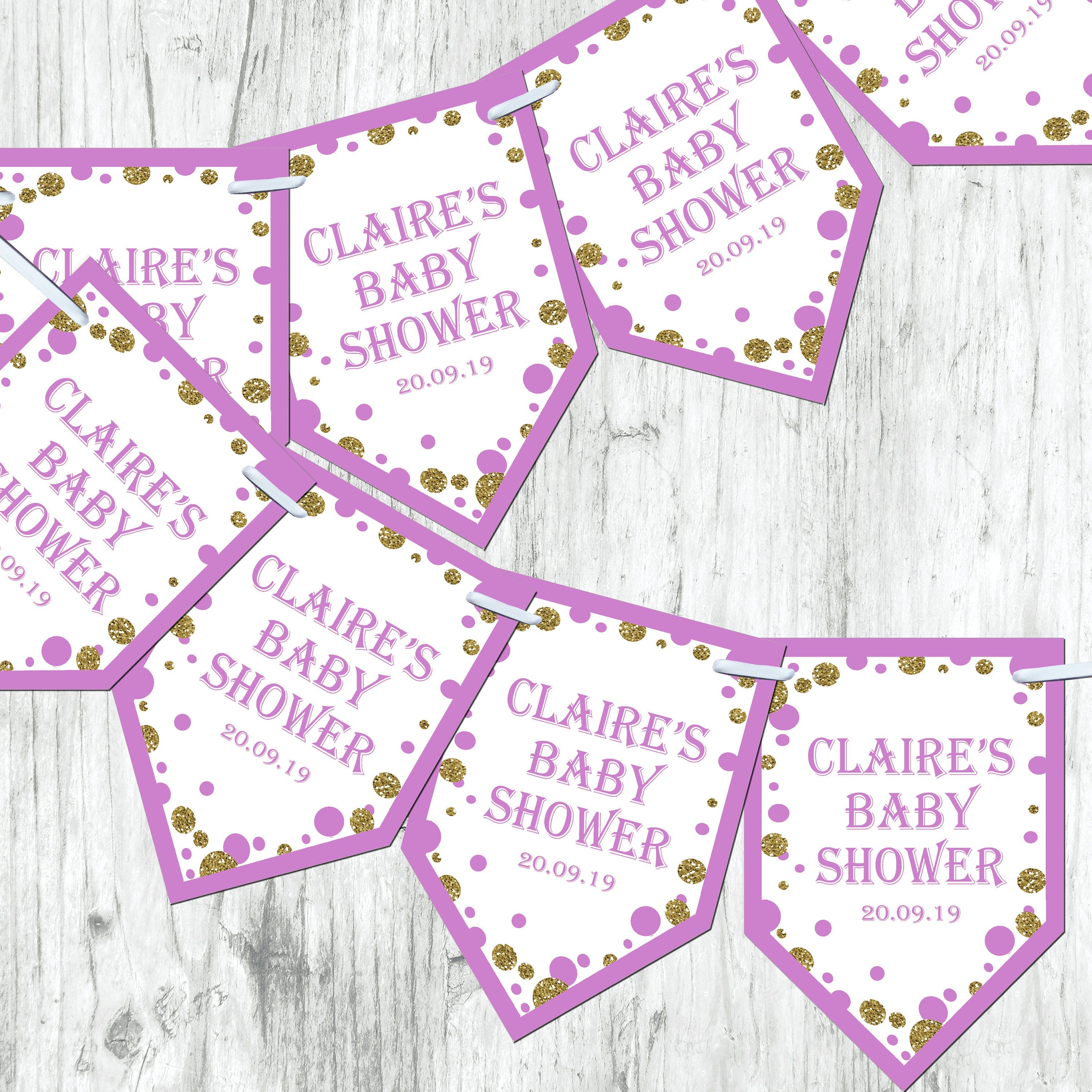 Personalised Blue Baby Shower Bunting Banner Decoration Chevron Flags Glitter Effect