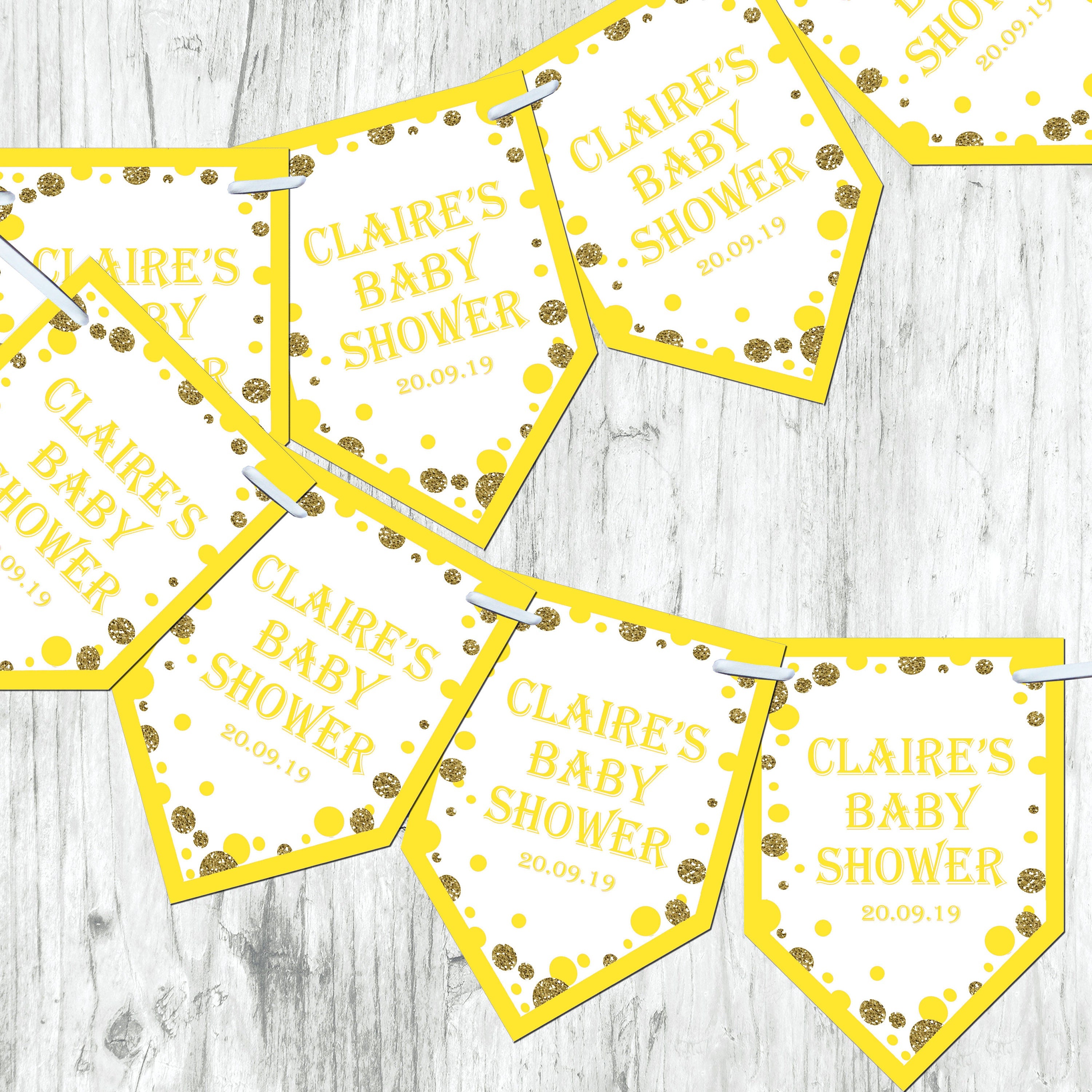 Personalised Blue Baby Shower Bunting Banner Decoration Chevron Flags Glitter Effect