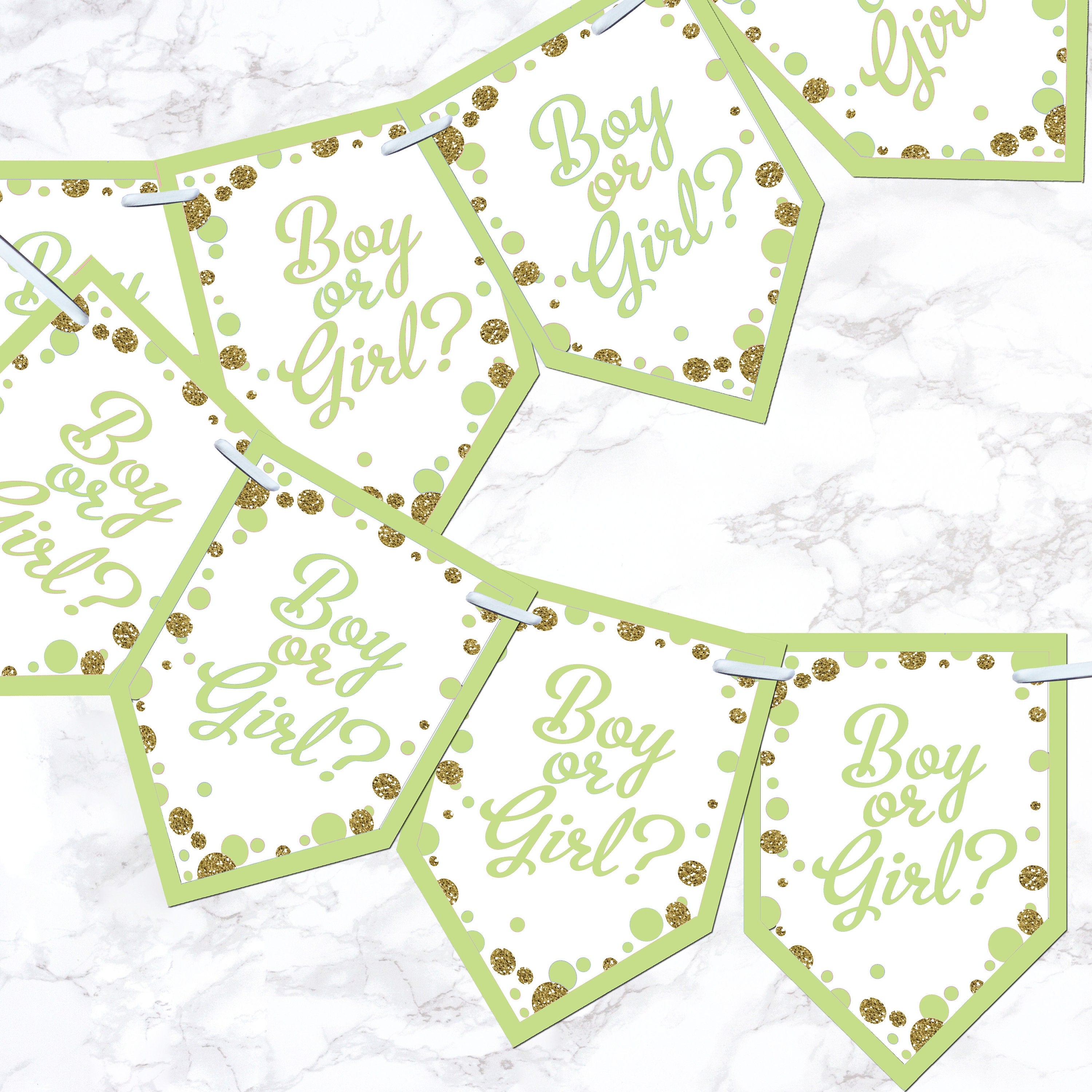Pink & Blue Baby Shower Boy or Girl Bunting Banner Decoration Flags Glitter Effect