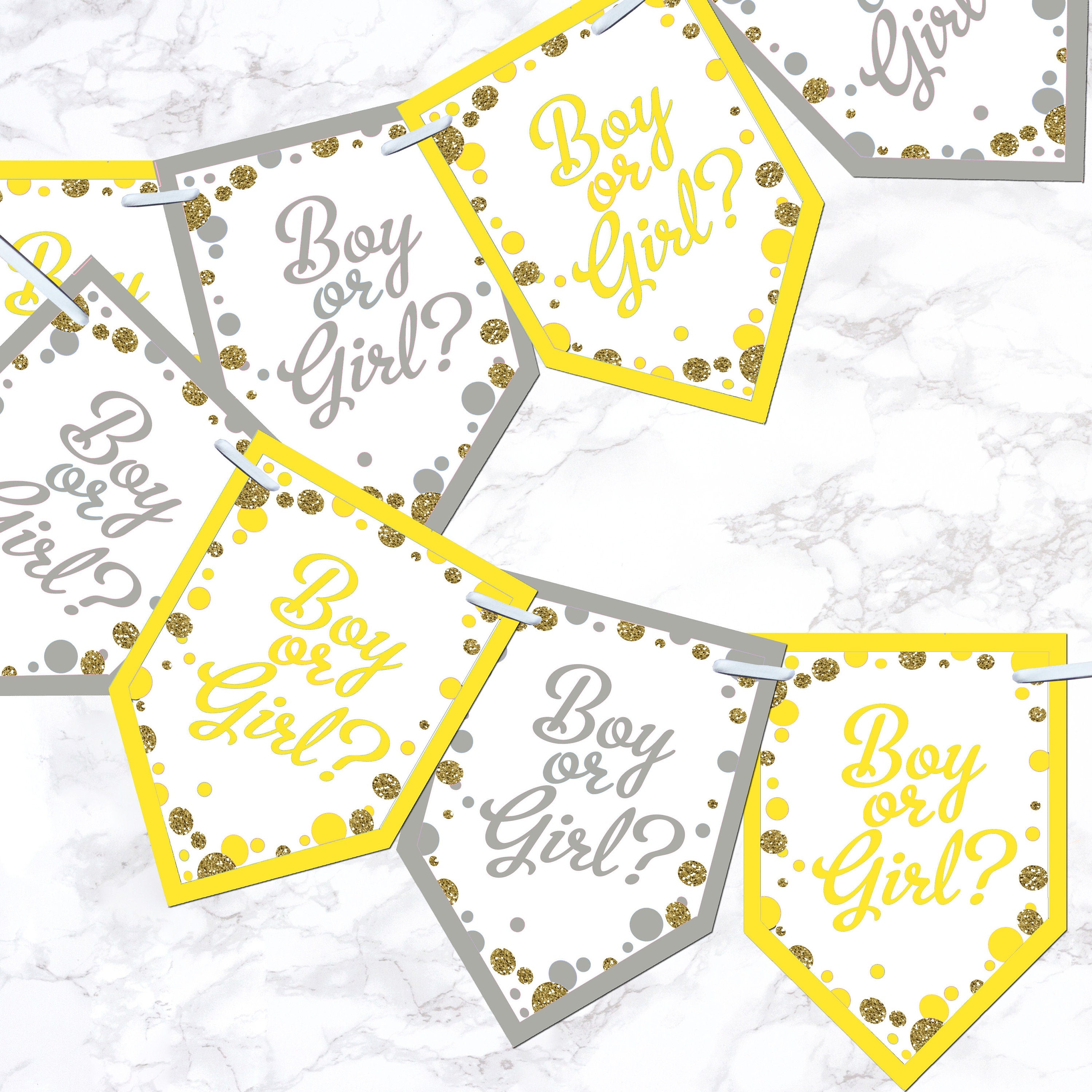 Pink & Blue Baby Shower Boy or Girl Bunting Banner Decoration Flags Glitter Effect