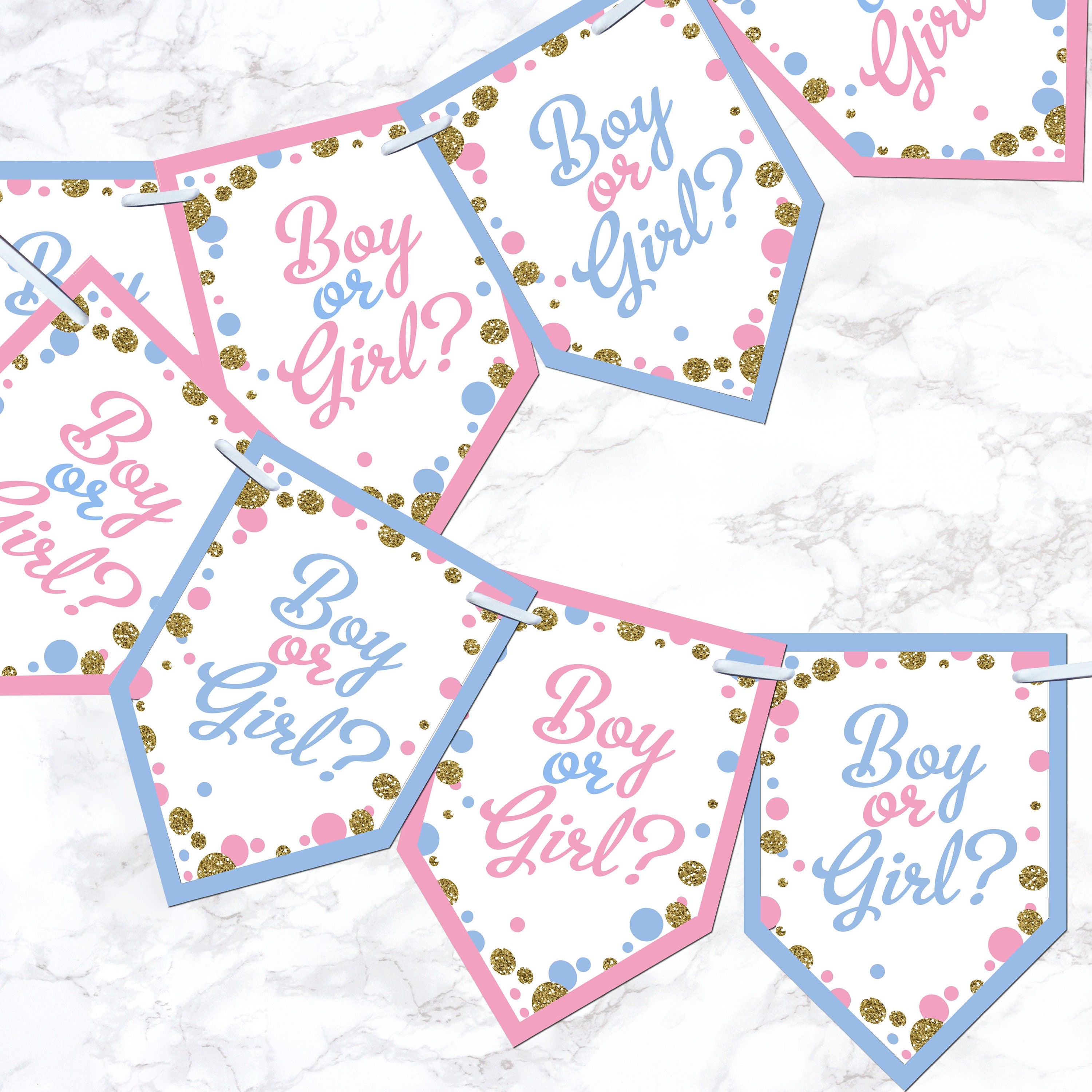 Pink & Blue Baby Shower Boy or Girl Bunting Banner Decoration Flags Glitter Effect