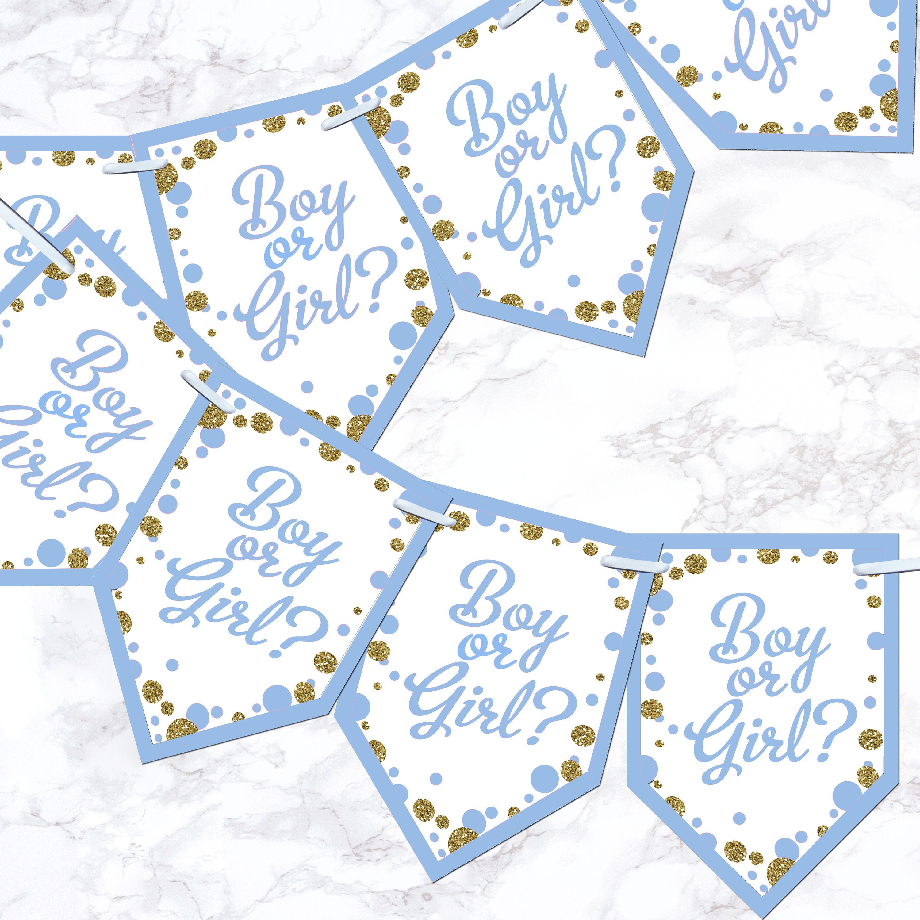 Pink & Blue Baby Shower Boy or Girl Bunting Banner Decoration Flags Glitter Effect