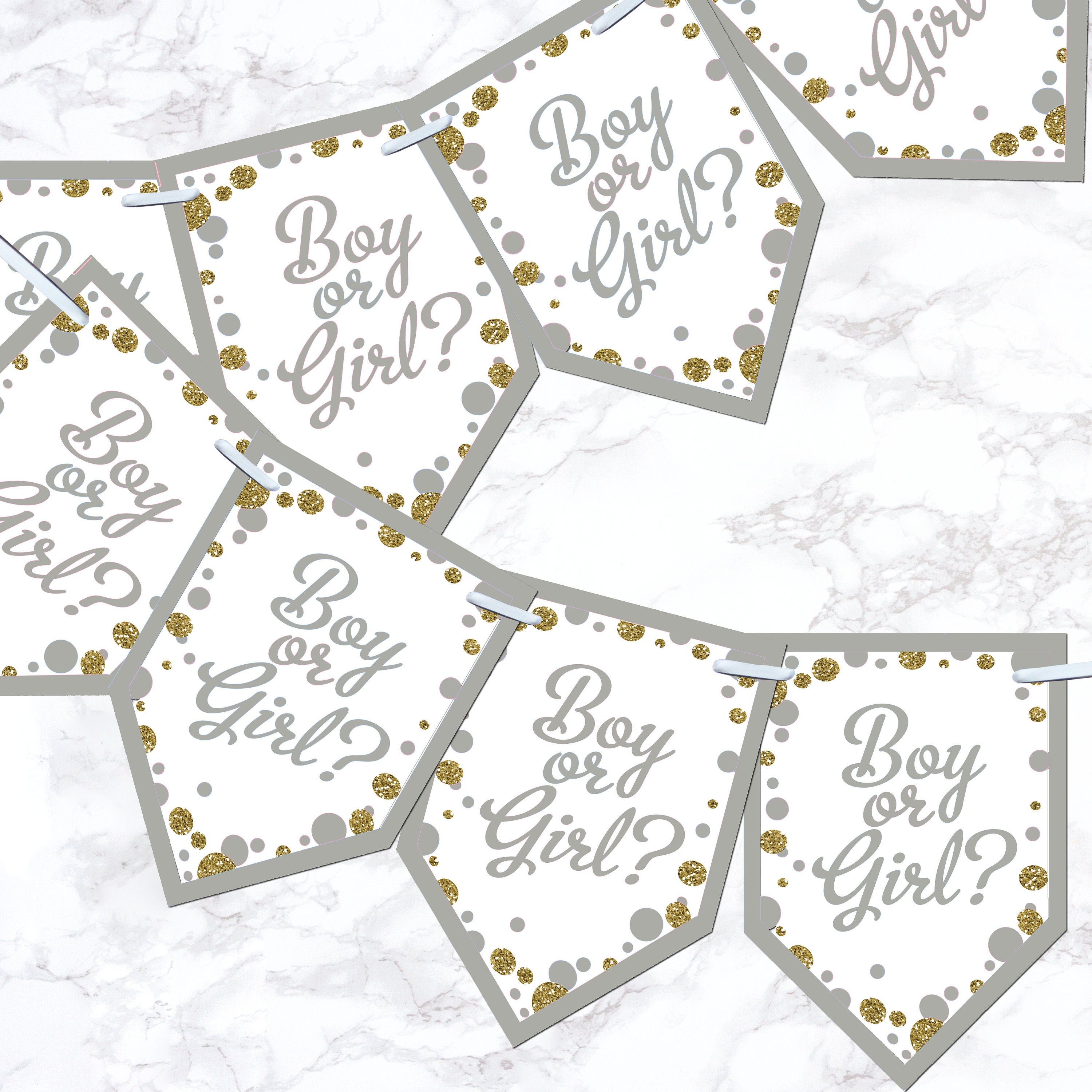 Pink & Blue Baby Shower Boy or Girl Bunting Banner Decoration Flags Glitter Effect