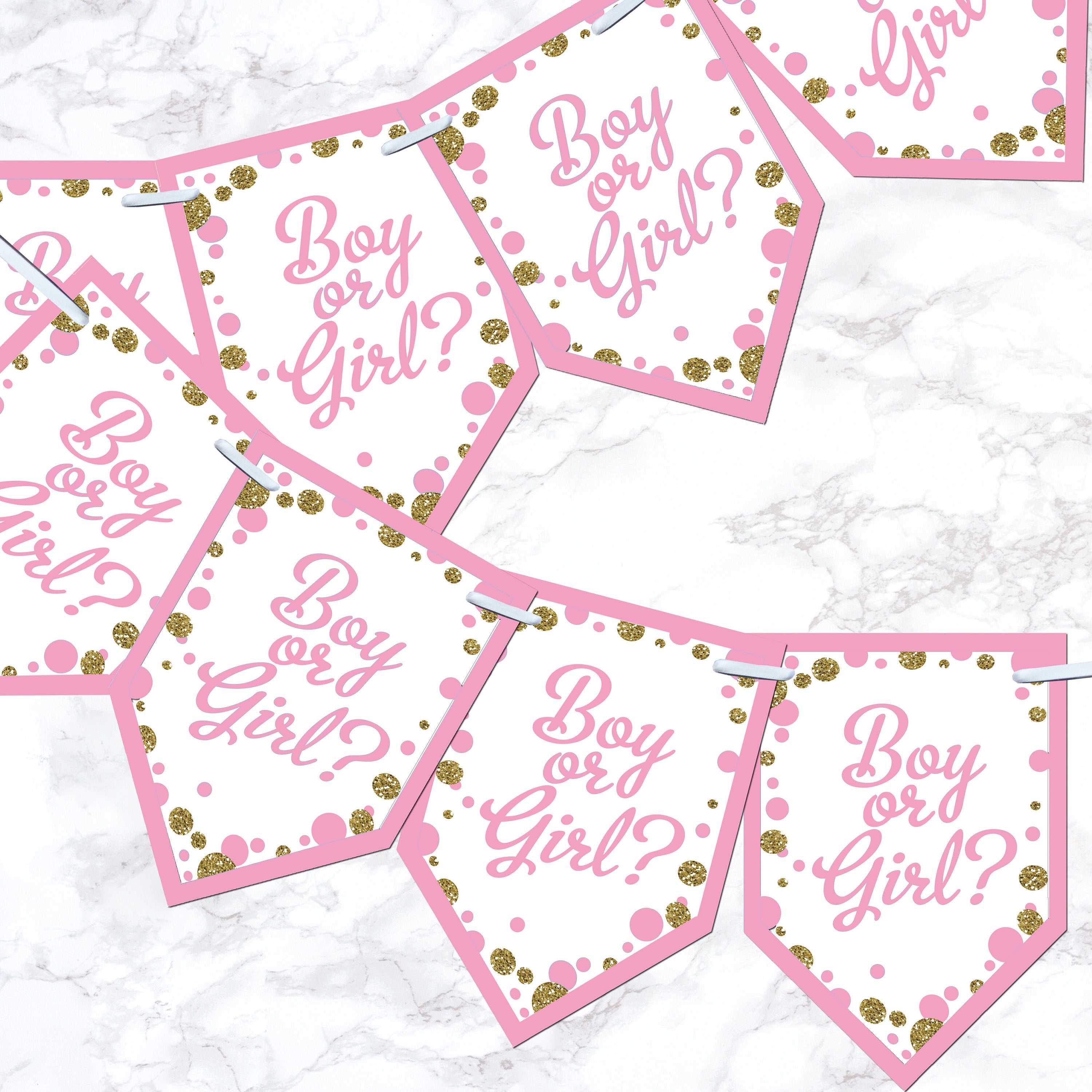 Pink & Blue Baby Shower Boy or Girl Bunting Banner Decoration Flags Glitter Effect