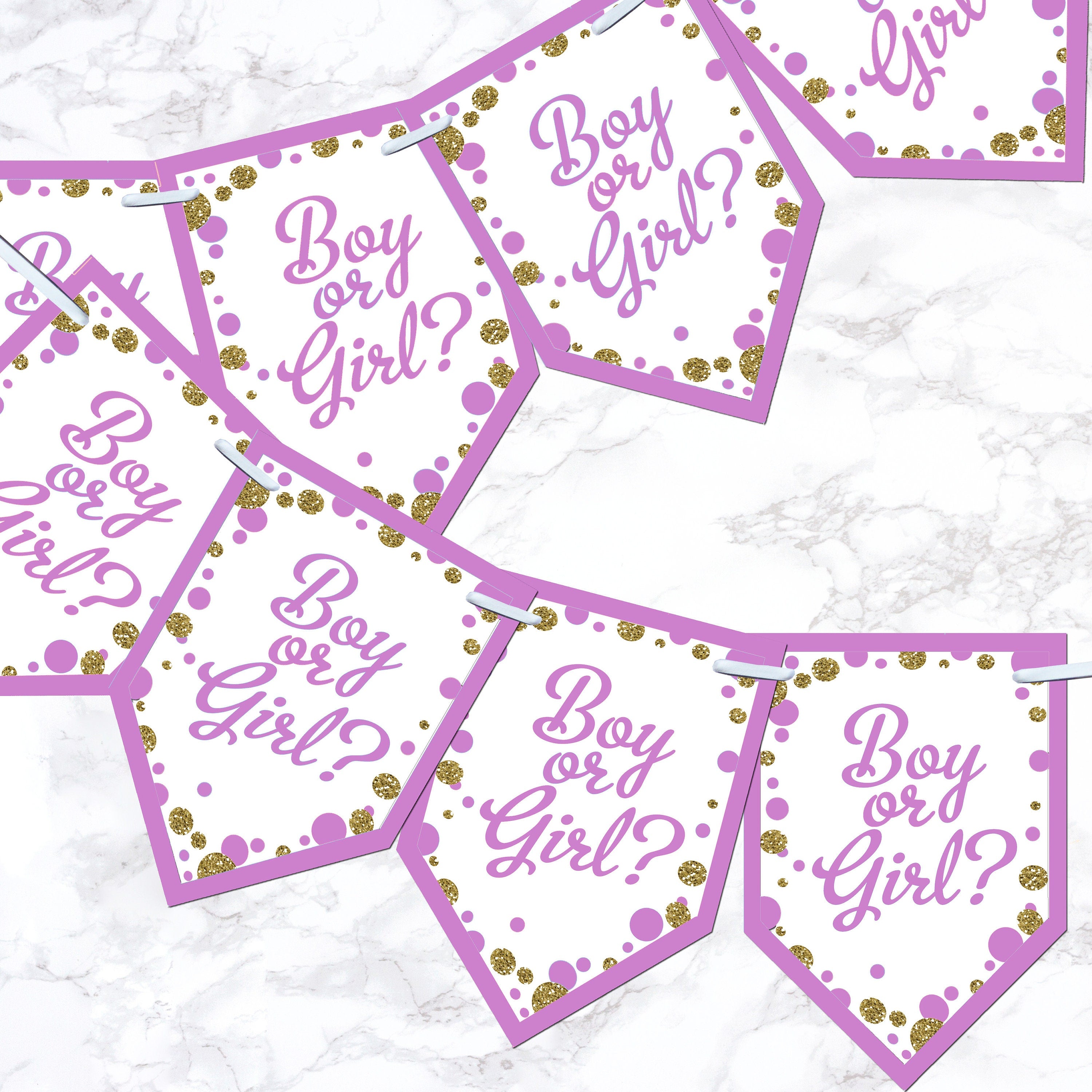 Pink & Blue Baby Shower Boy or Girl Bunting Banner Decoration Flags Glitter Effect