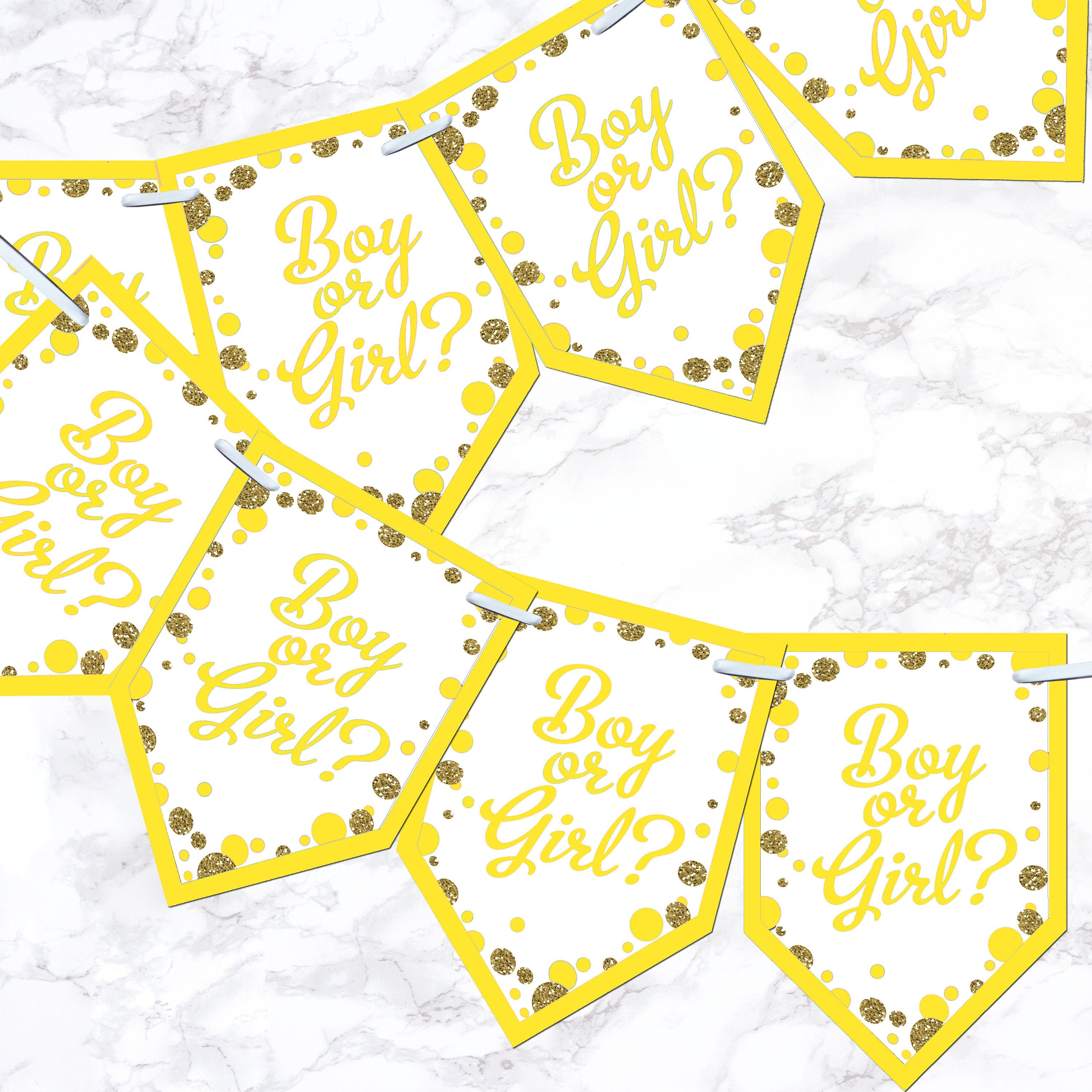 Pink & Blue Baby Shower Boy or Girl Bunting Banner Decoration Flags Glitter Effect