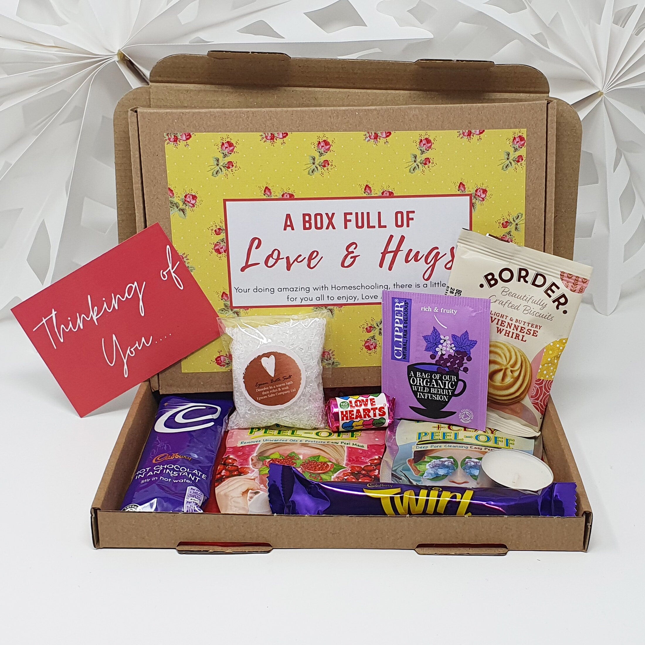 Personalised Pamper Treat Box Letterbox Gift Hug in a Box Hamper Anxiety Worry Lockdown Birthday, Thinking of You, Missing you Floral
