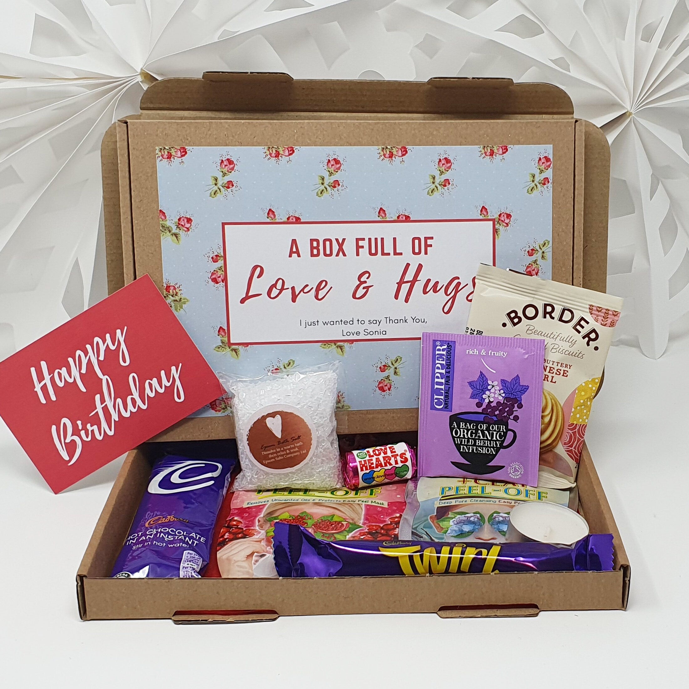 Personalised Pamper Treat Box Letterbox Gift Hug in a Box Hamper Anxiety Worry Lockdown Birthday, Thinking of You, Missing you Floral