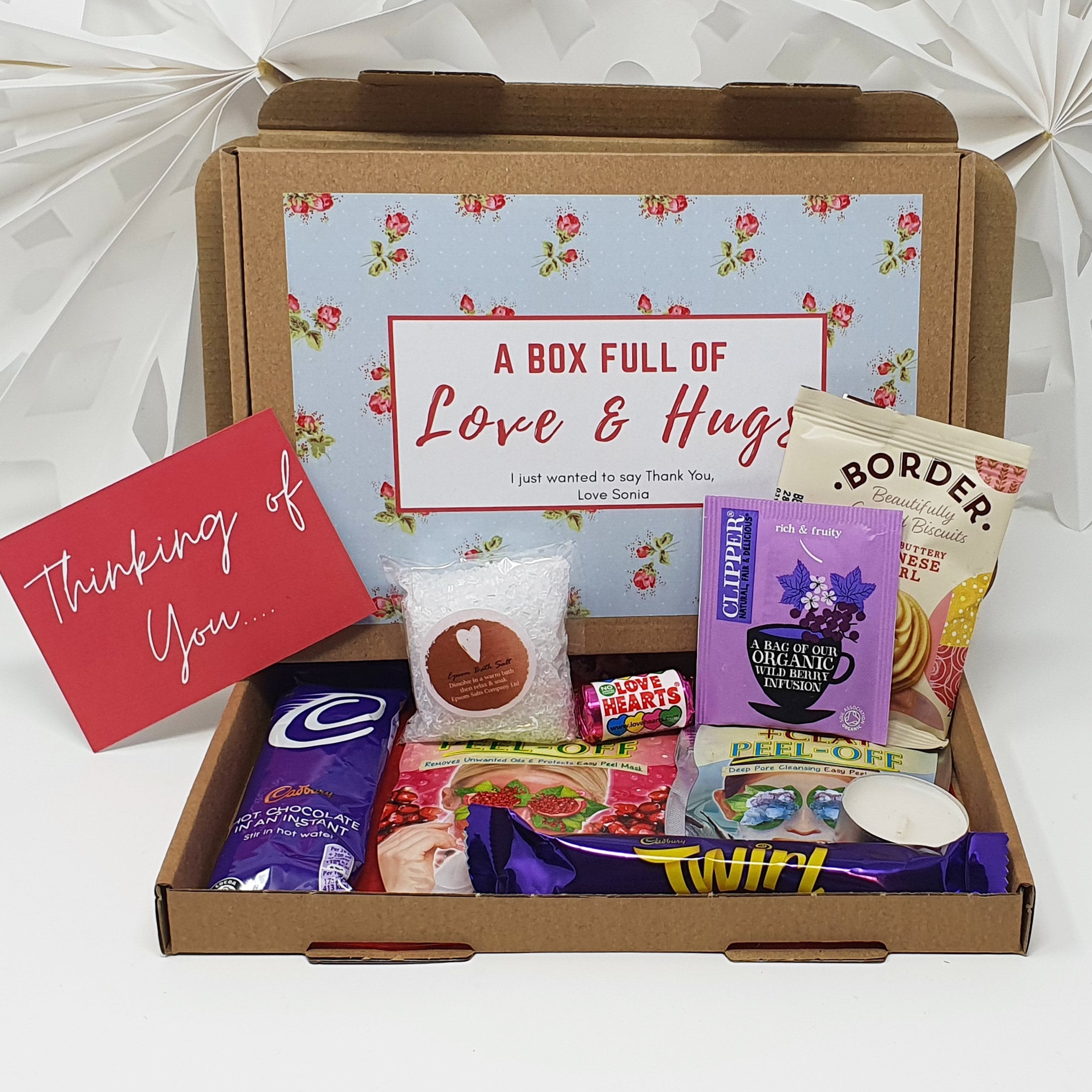 Personalised Pamper Treat Box Letterbox Gift Hug in a Box Hamper Anxiety Worry Lockdown Birthday, Thinking of You, Missing you Floral
