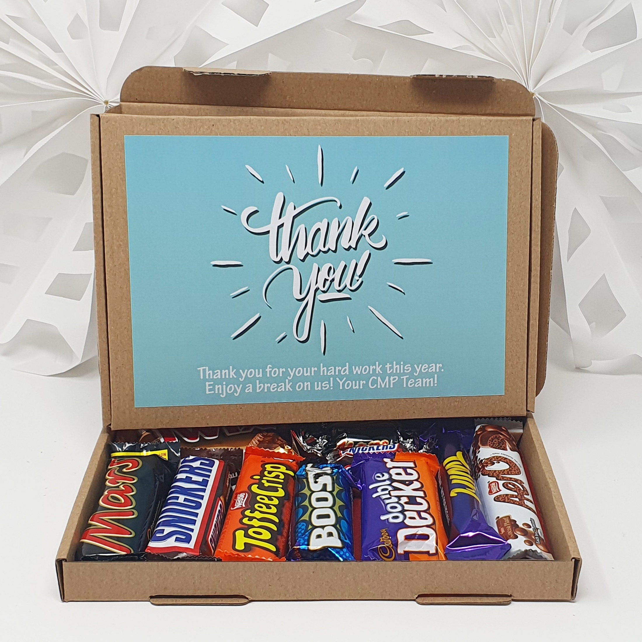Personalised Chocolate Thank you Treats Box Gift Employee Appreciation - Gift for all ages Hug in a box Corporate Employee - Various content options