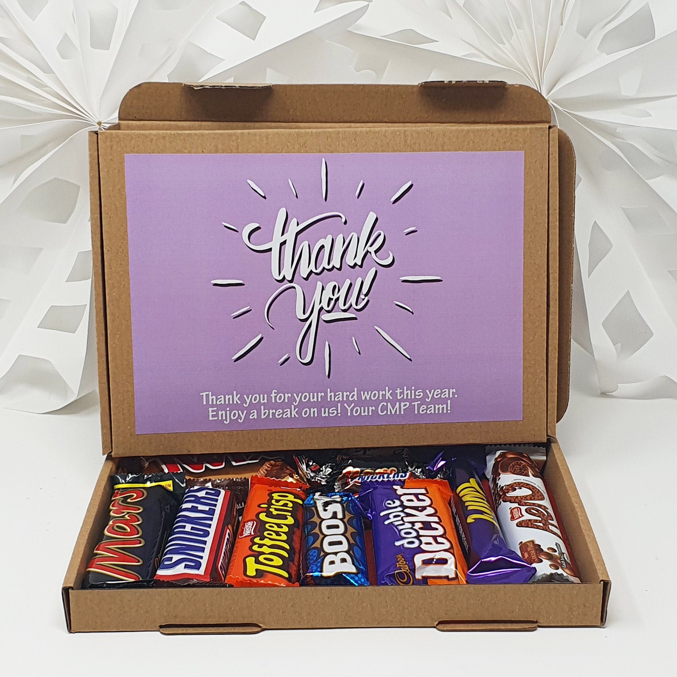 Personalised Chocolate Thank you Treats Box Gift Employee Appreciation - Gift for all ages Hug in a box Corporate Employee - Various content options