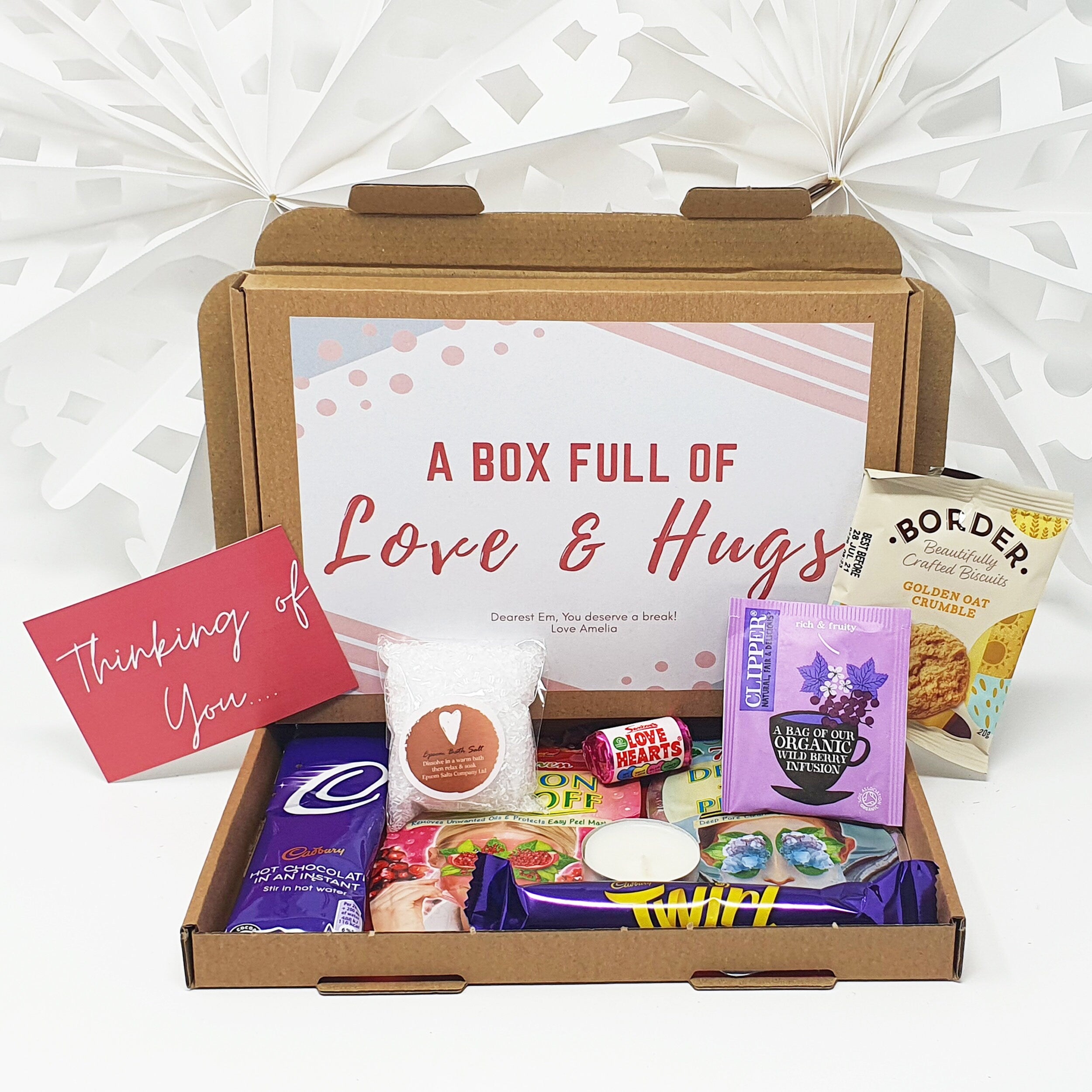 Personalised Pamper Treat Box Letterbox Gift Hug in a Box Hamper Anxiety Worry Lockdown Birthday, Thinking of You, Missing you Floral