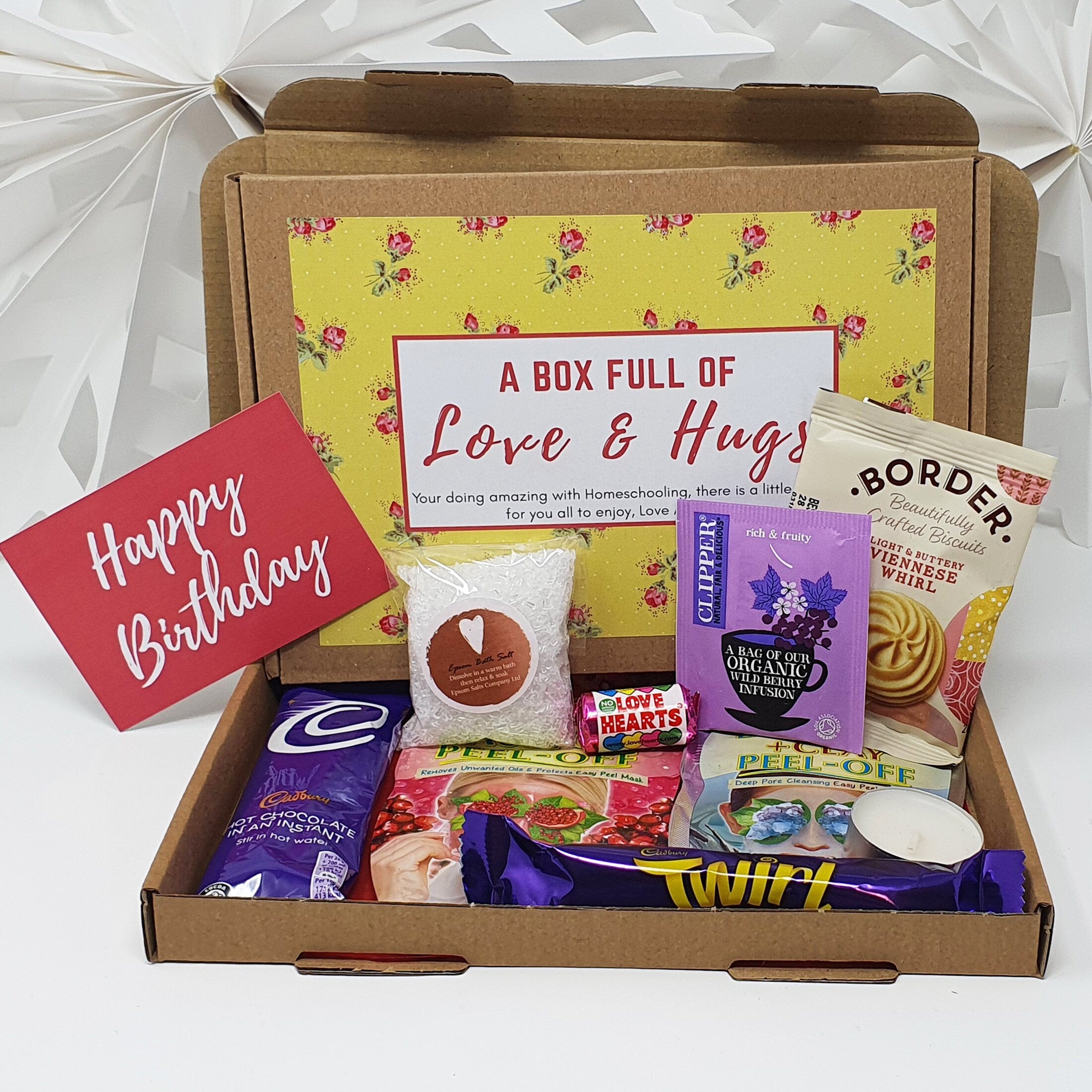 Personalised Pamper Treat Box Letterbox Gift Hug in a Box Hamper Anxiety Worry Lockdown Birthday, Thinking of You, Missing you Floral