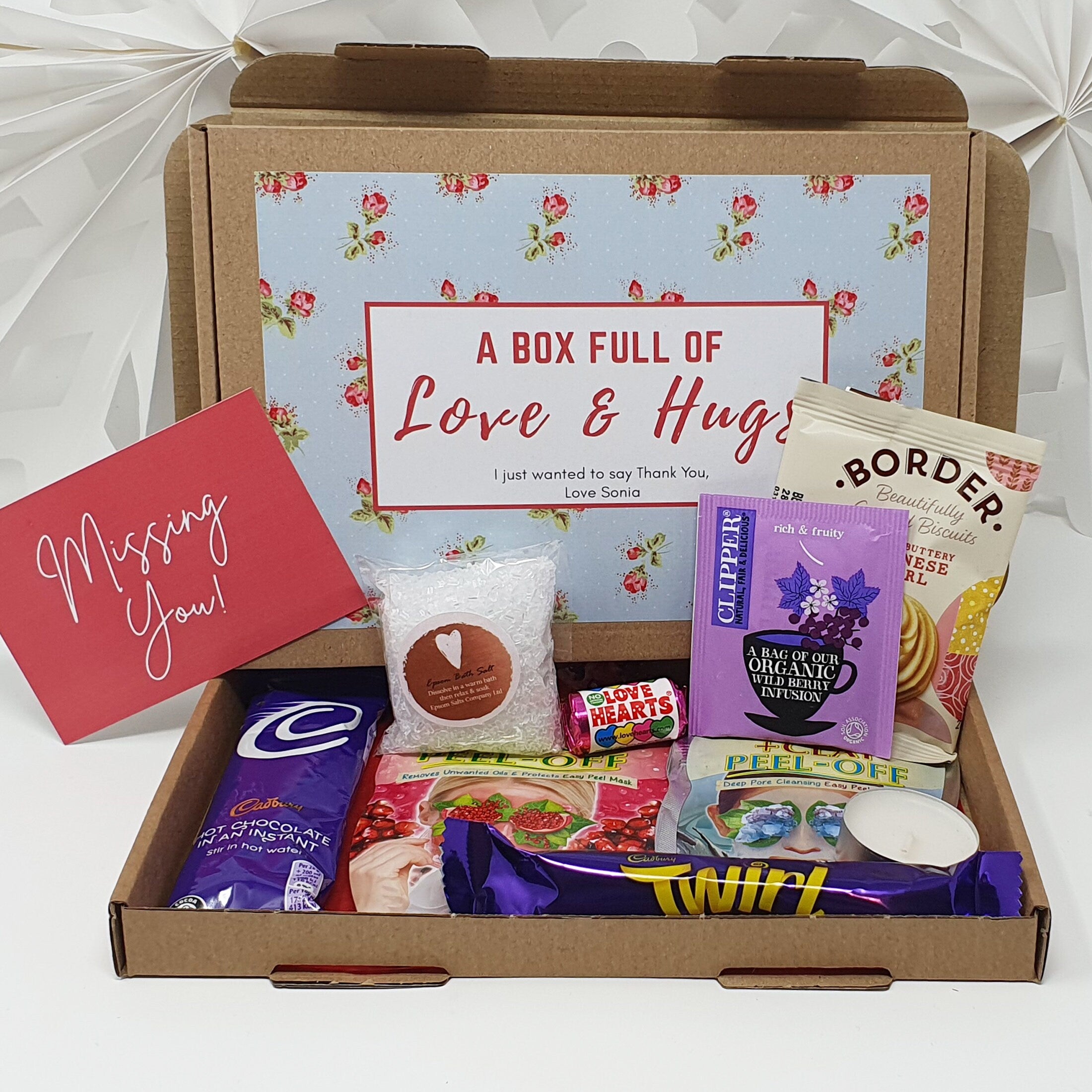 Personalised Pamper Treat Box Letterbox Gift Hug in a Box Hamper Anxiety Worry Lockdown Birthday, Thinking of You, Missing you Floral