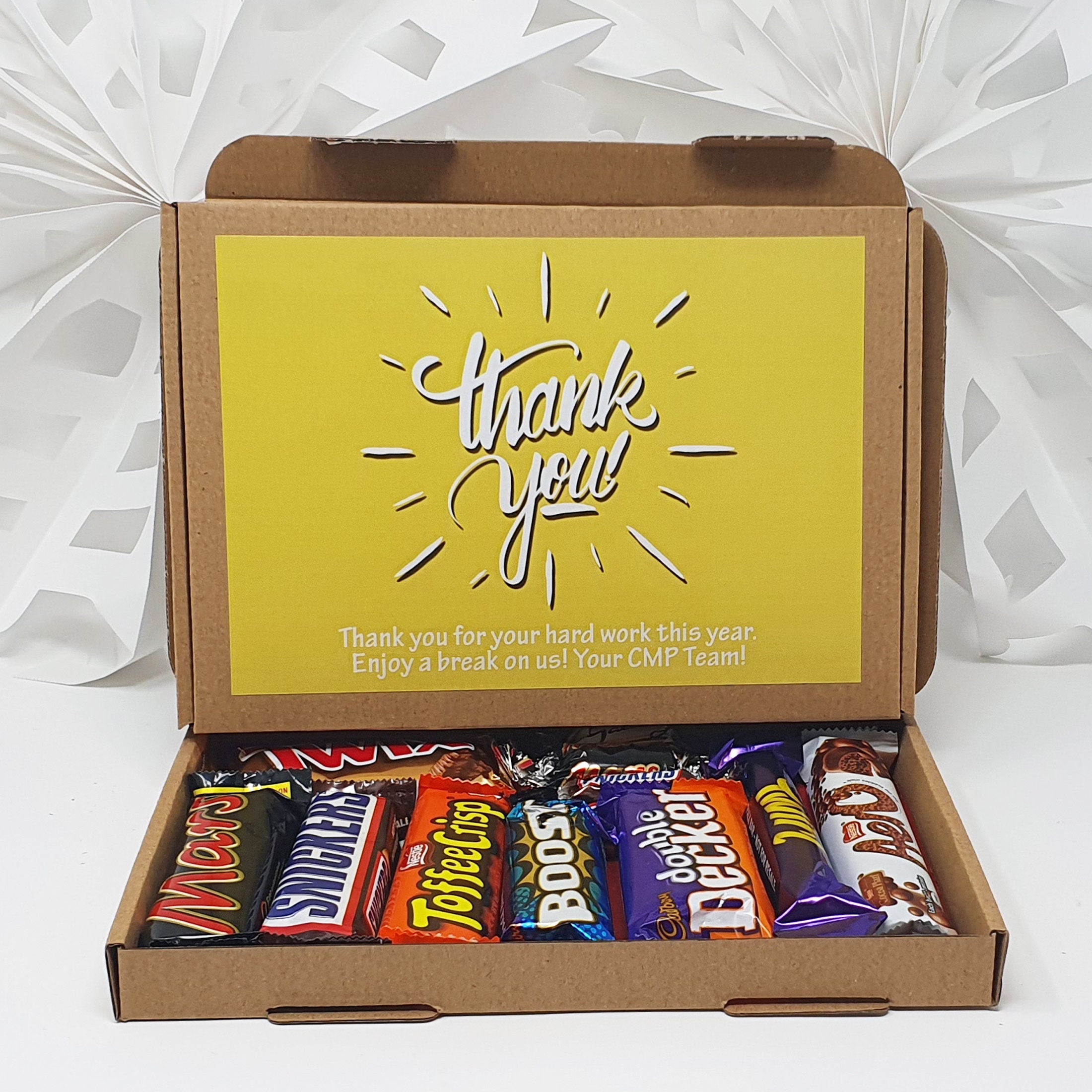 Personalised Chocolate Thank you Treats Box Gift Employee Appreciation - Gift for all ages Hug in a box Corporate Employee - Various content options
