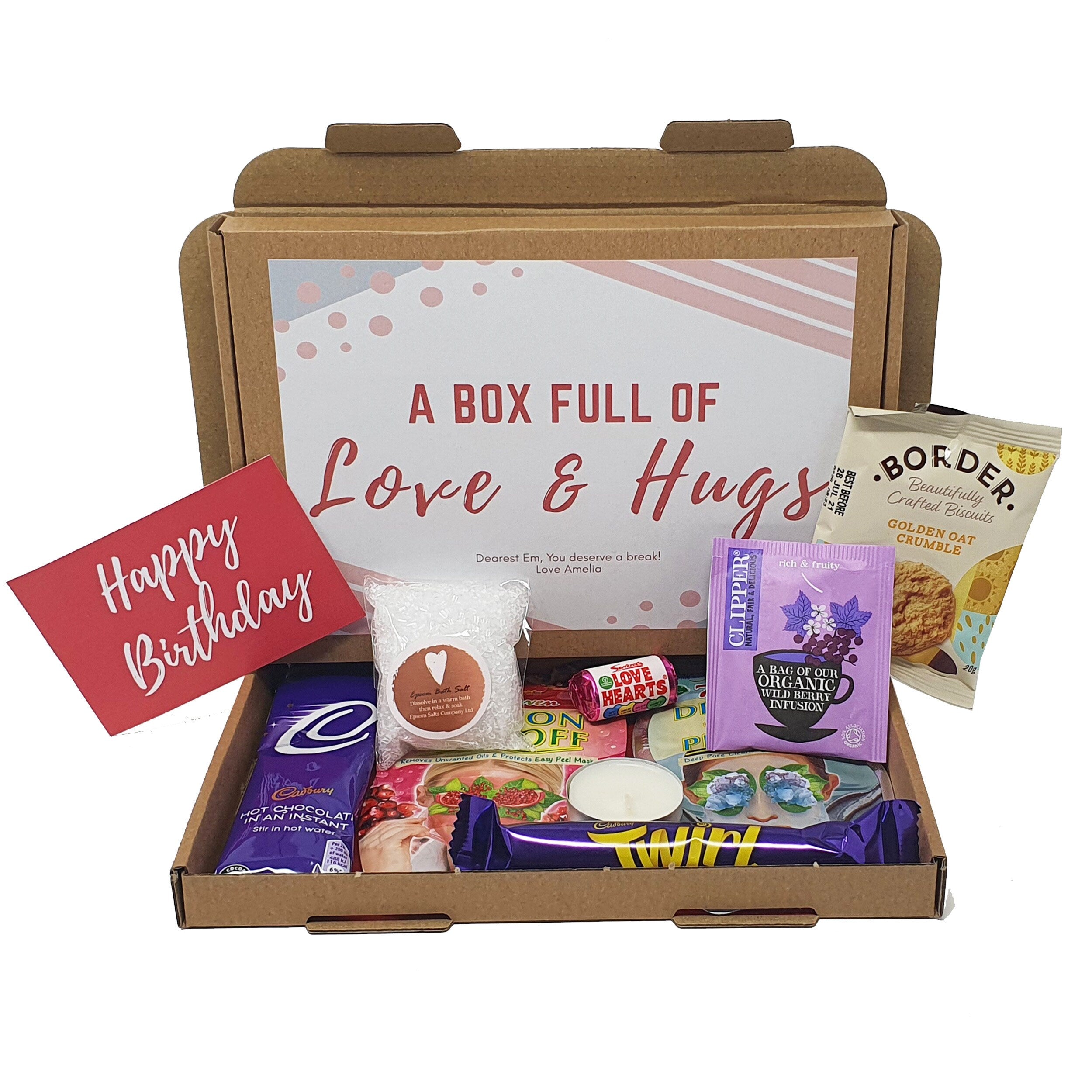 Personalised Pamper Treat Box Letterbox Gift Hug in a Box Hamper Anxiety Worry Lockdown Birthday, Thinking of You, Missing you Floral