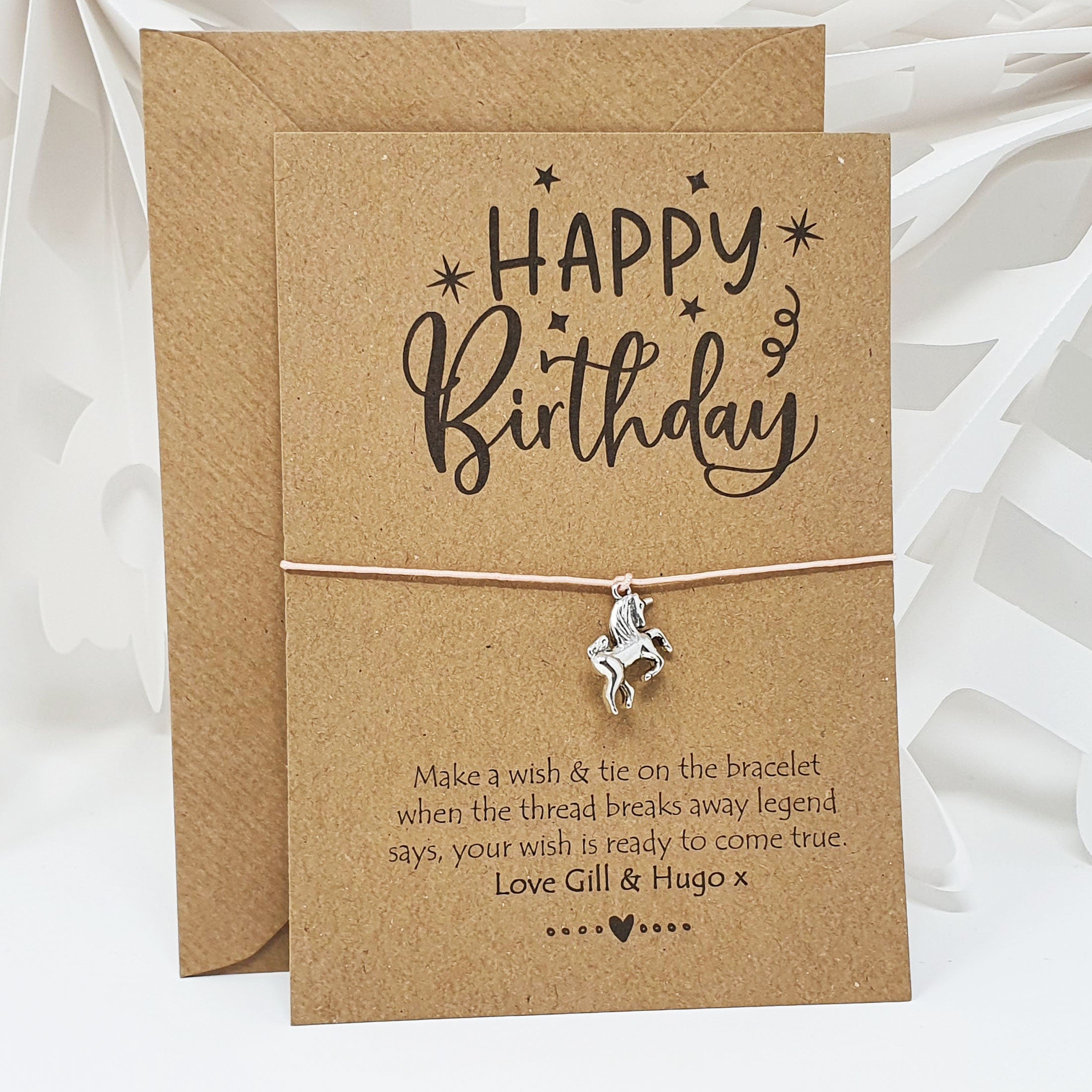 Personalised Birthday Card Gift Bracelet Unicorn Wish Bracelet Card String Charm Friendship