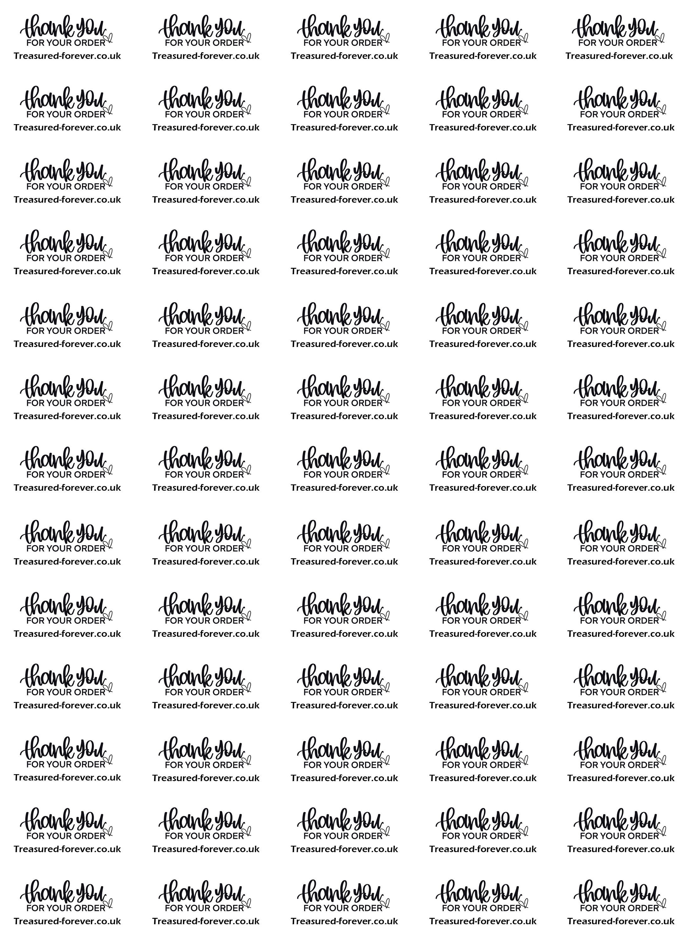 Kraft / White Thank you for your order Labels - 65 Personalised Printed Sticky Stickers with Website or Name