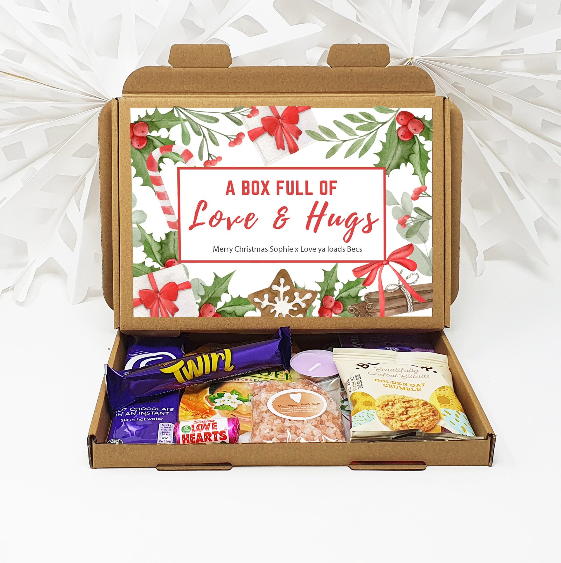 Personalised Pamper Treat Box Letterbox Gift Hug in a Box Hamper Anxiety Worry Lockdown Birthday, Thinking of You, Missing you Floral