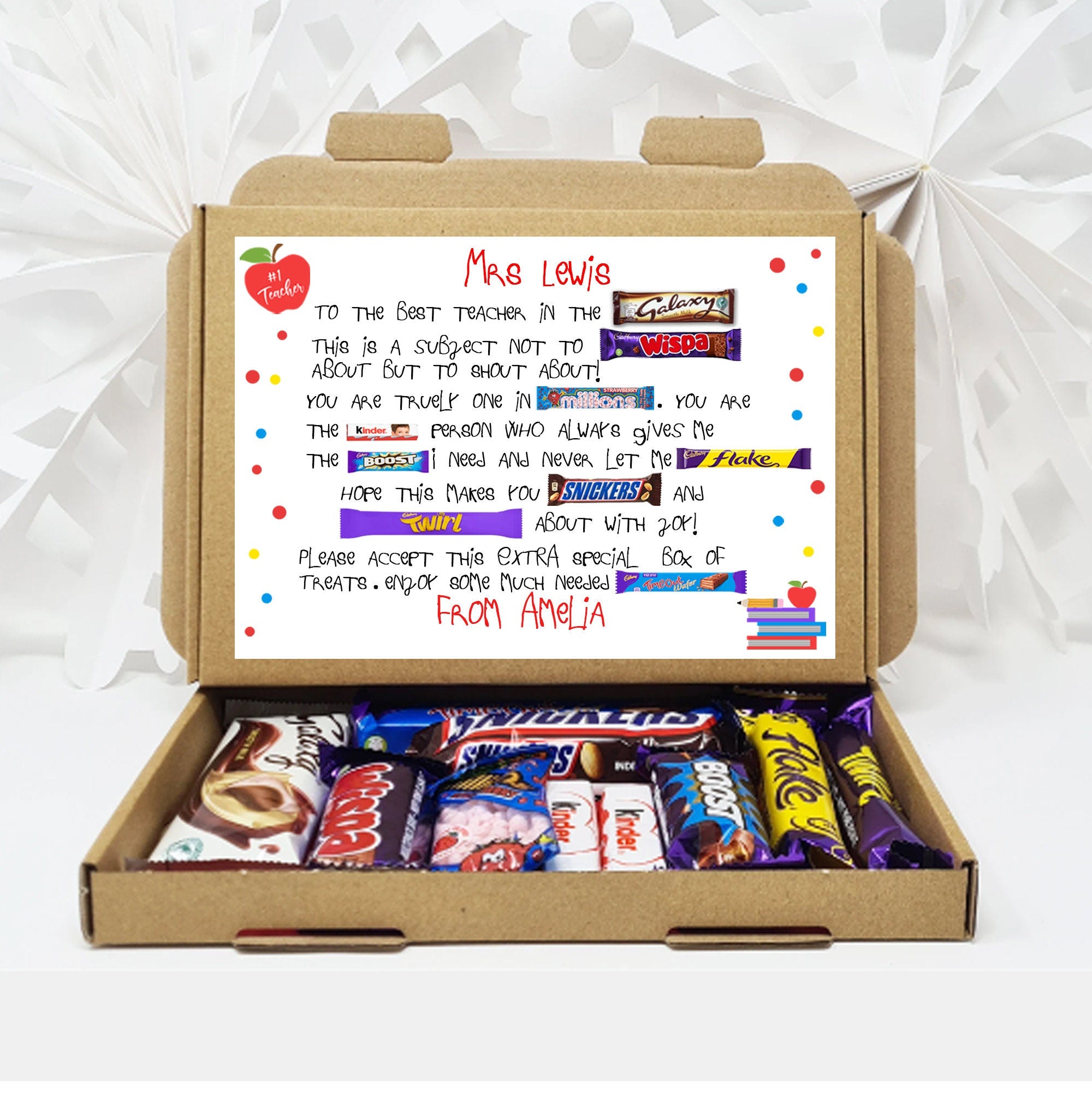 Personalised Thank you Teacher Hug in a box, Letterbox gift Afternoon tea, hamper gift, thank you gift,
