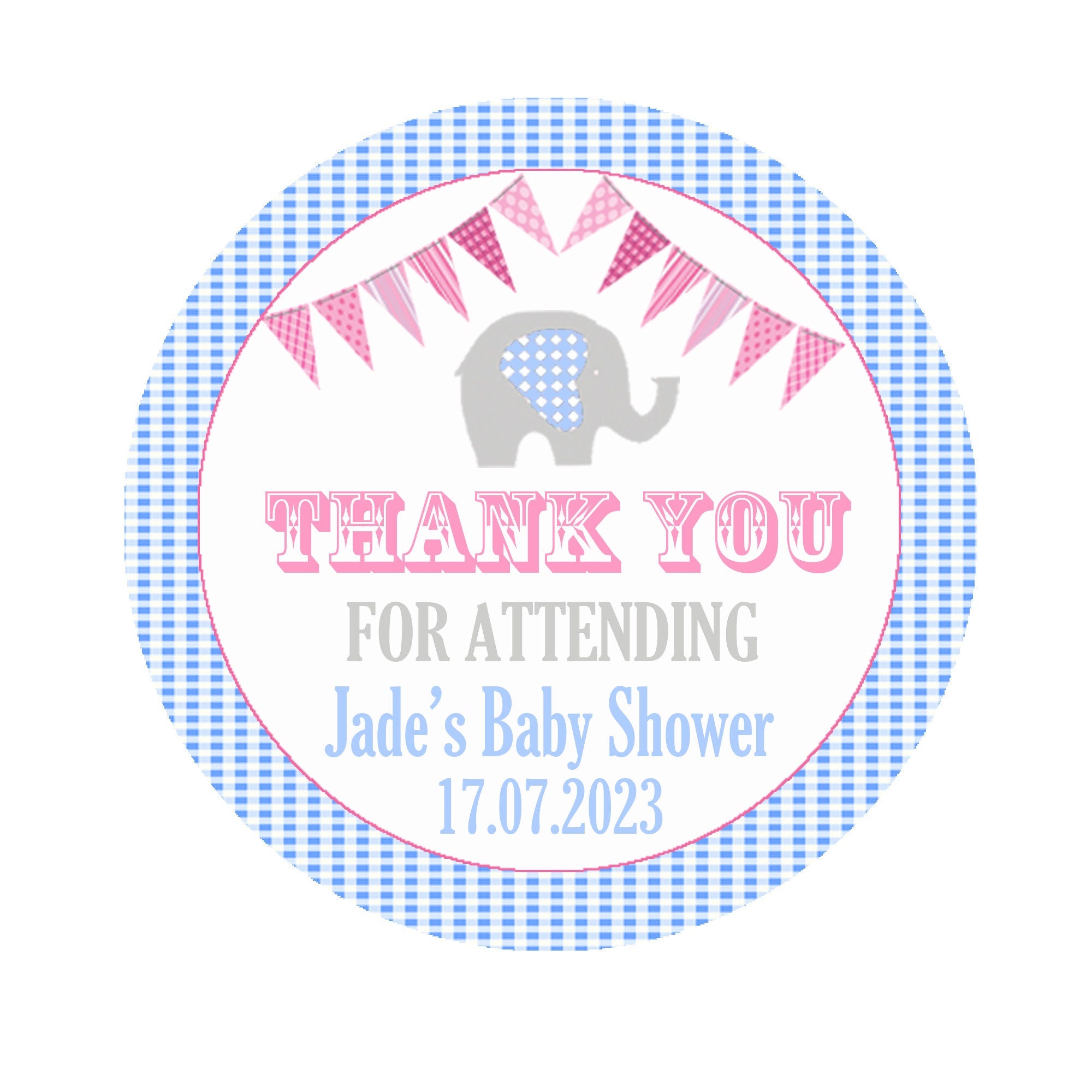 Personalised Baby Shower Stickers Thank You Sweet Cone Bags Favour Elephant