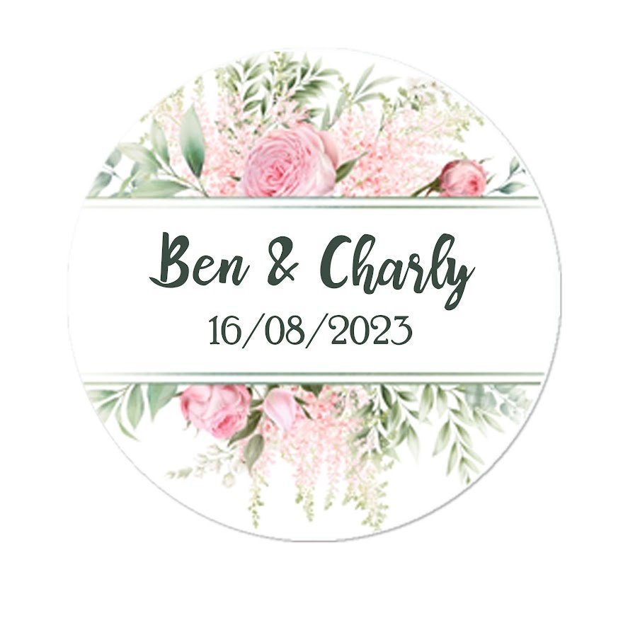 35 Personalised Wedding Stickers Shabby Effect Favour Pink Floral Thank you Gift Favour