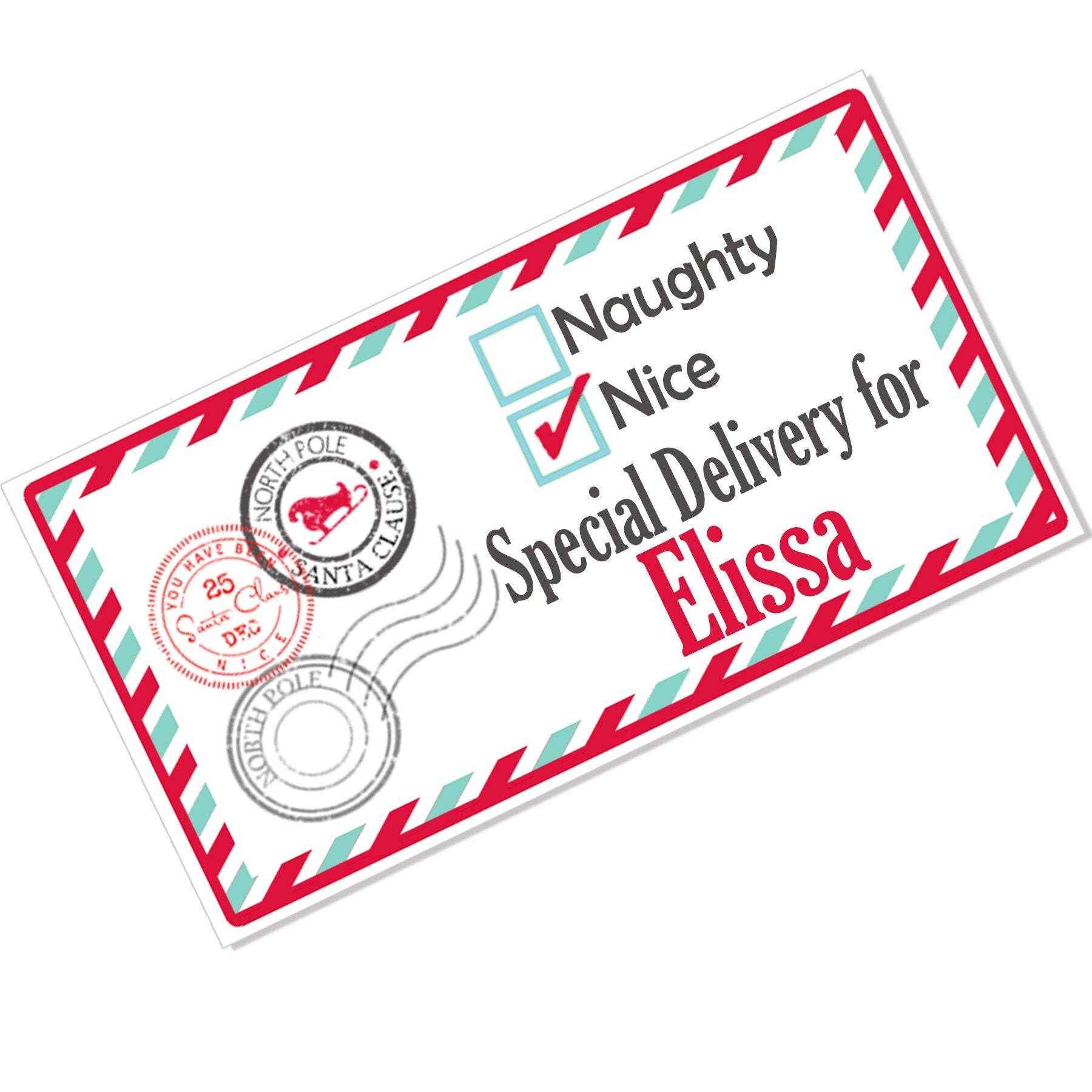 24 Personalised Christmas Stickers Delivery From Santa North Pole Gift Tag Labels Present Naughty or Nice Rectangle