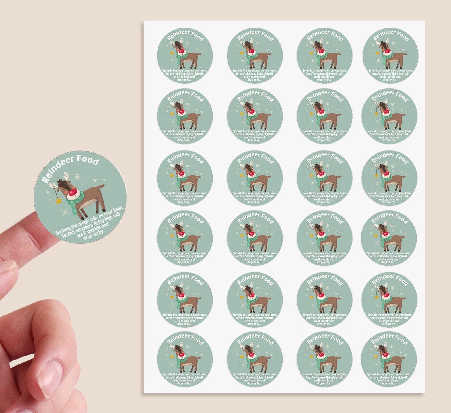 35 Magic Reindeer Christmas Food Stickers Labels, Snowman poop, Santa's magic key stickers