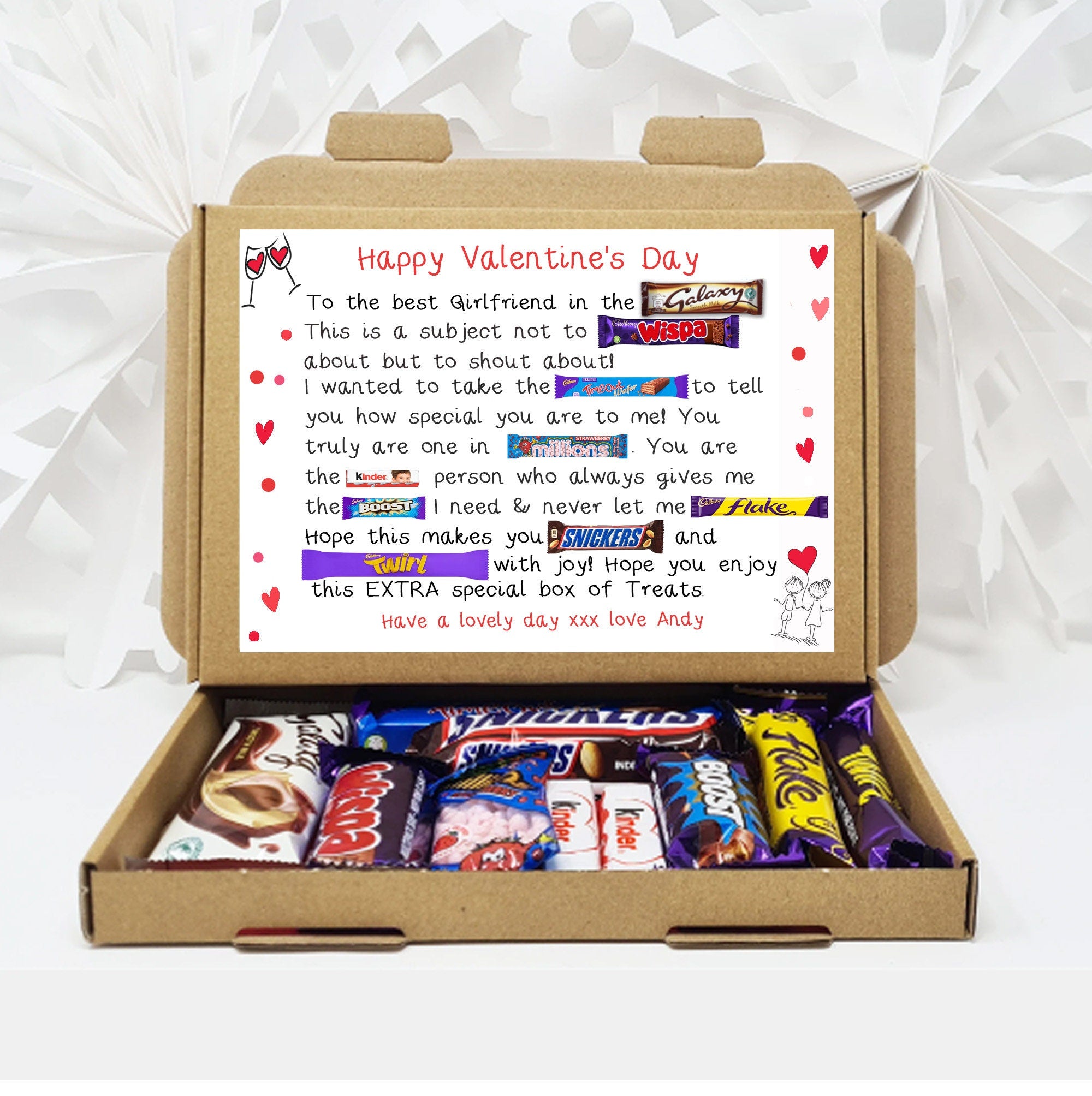 Personalised Valentine cute Chocolate poem Gift - for Him Her Chocolate Selection Gift Box hamper unique treat