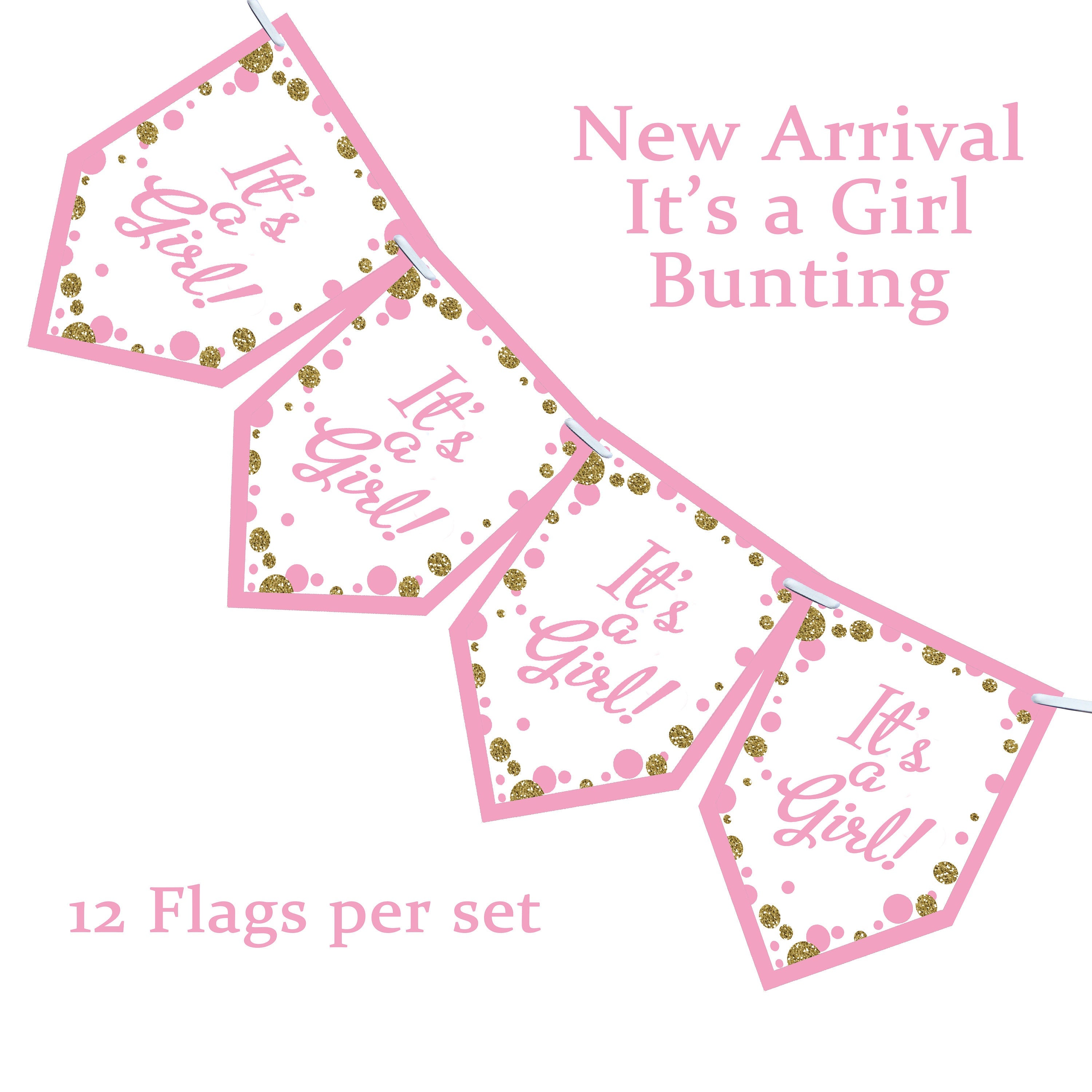 Pink & Blue Its a Boy Its a Girl Baby Shower Boy or Girl Bunting Banner Decoration Flags Glitter Effect