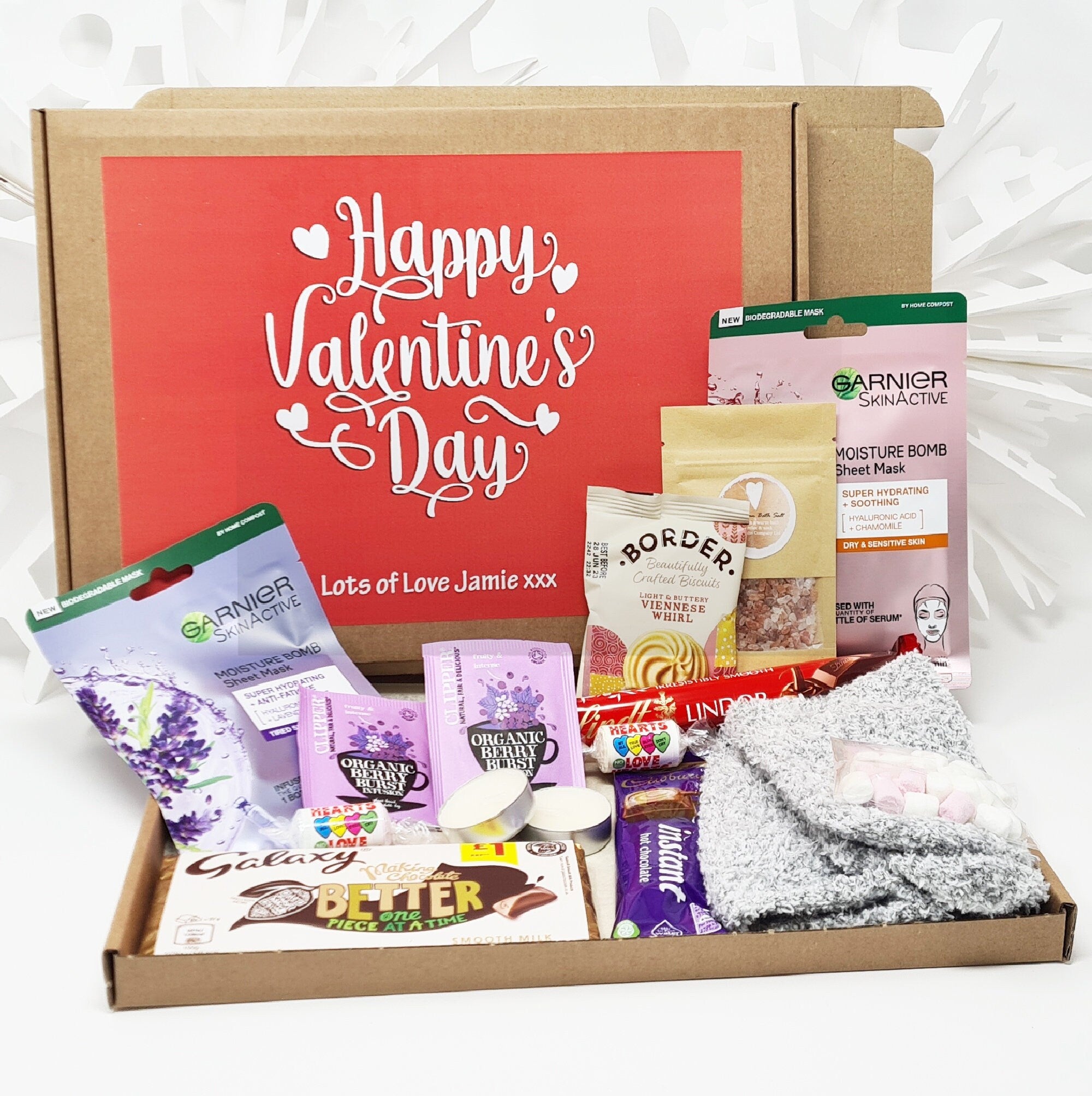 Personalised Valentines Pamper Treat Box Letterbox Gift Hug in a Box Hamper, Thinking of You, Missing you Floral