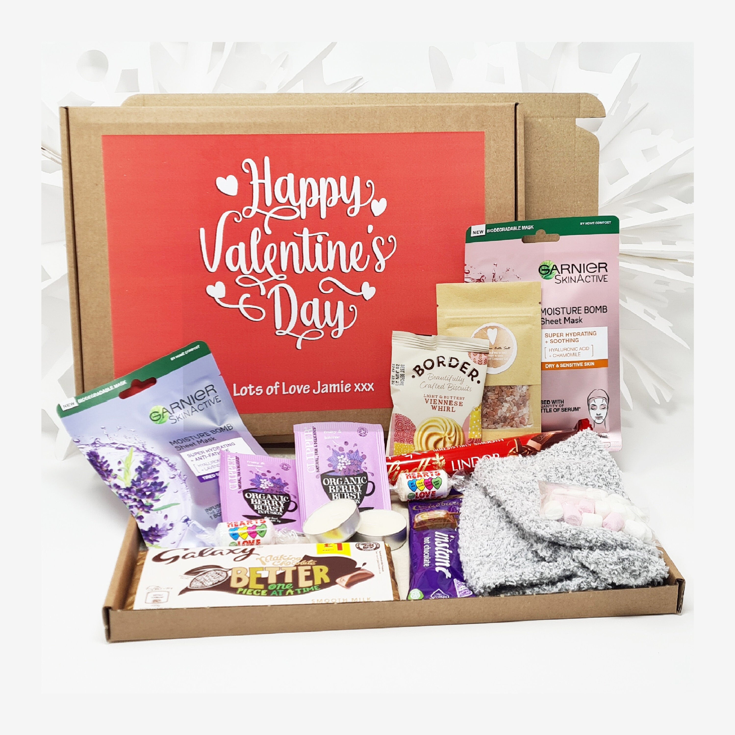 Personalised Valentines Pamper Treat Box Letterbox Gift Hug in a Box Hamper, Thinking of You, Missing you Floral