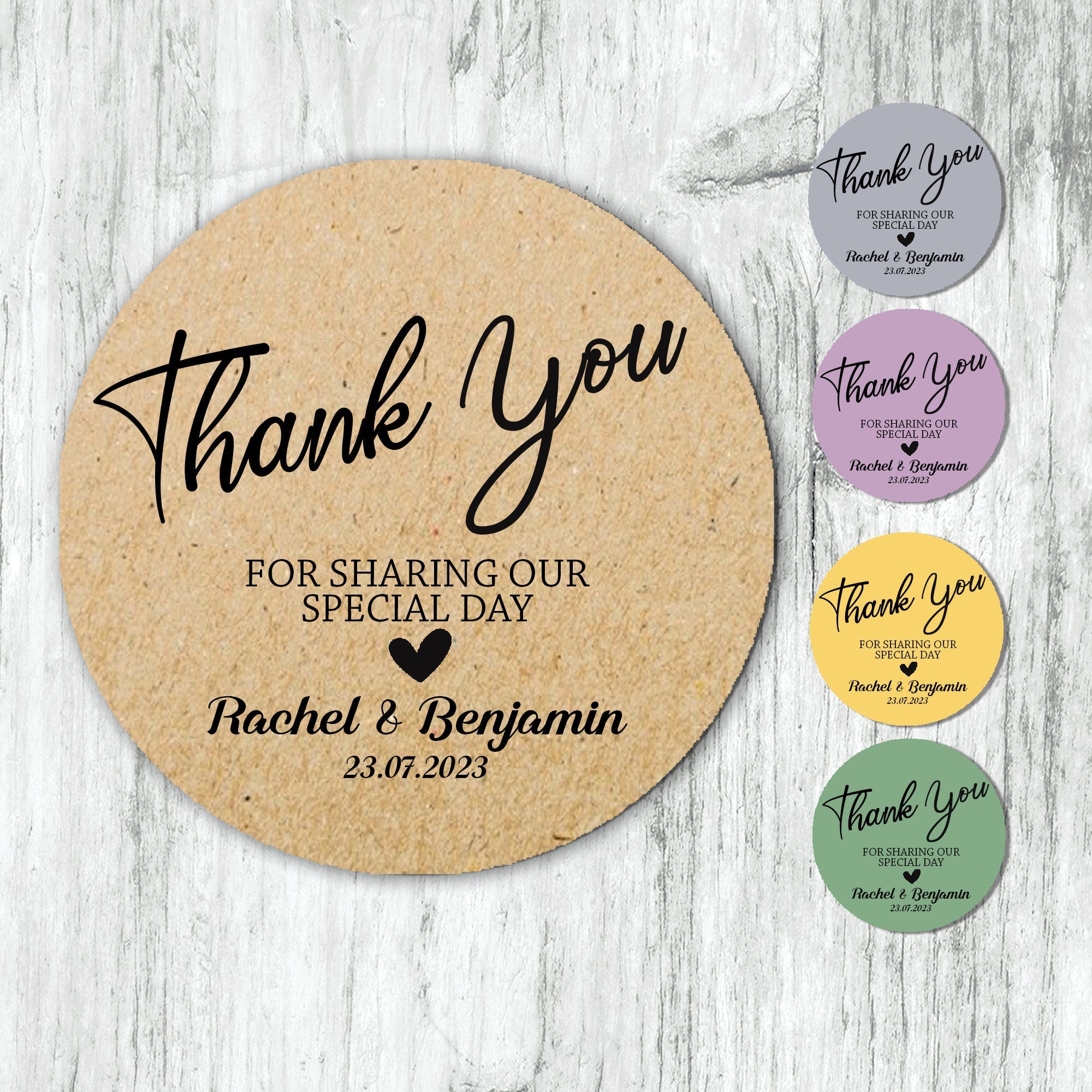 24 Personalised Thank you for sharing our special day stickers Wedding Shabby Effect Favour gifts