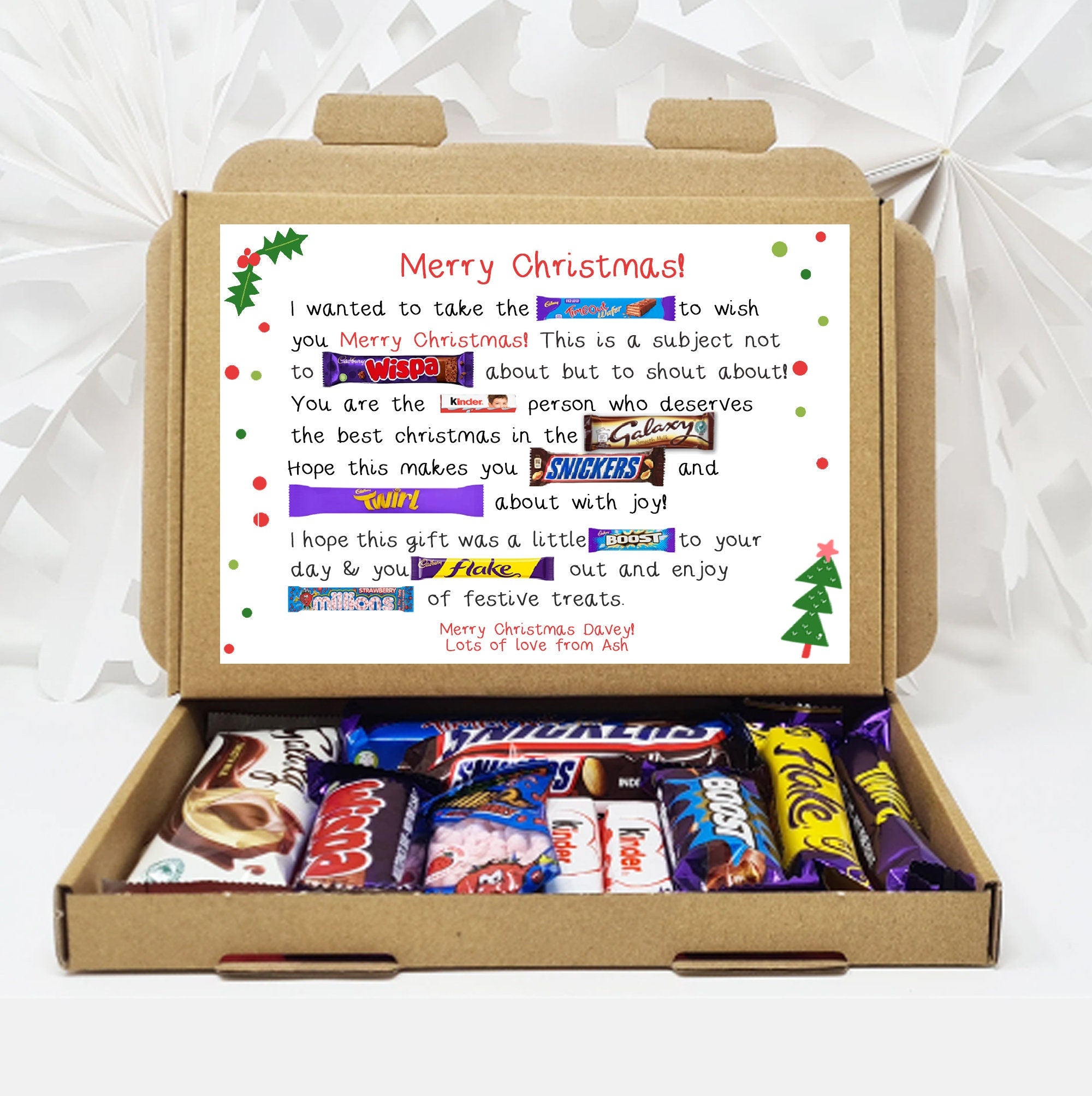 Personalised Teacher Poem Christmas gift Poem Treat Box Hug in a box, hamper gift, thank you gift Teaching assistant