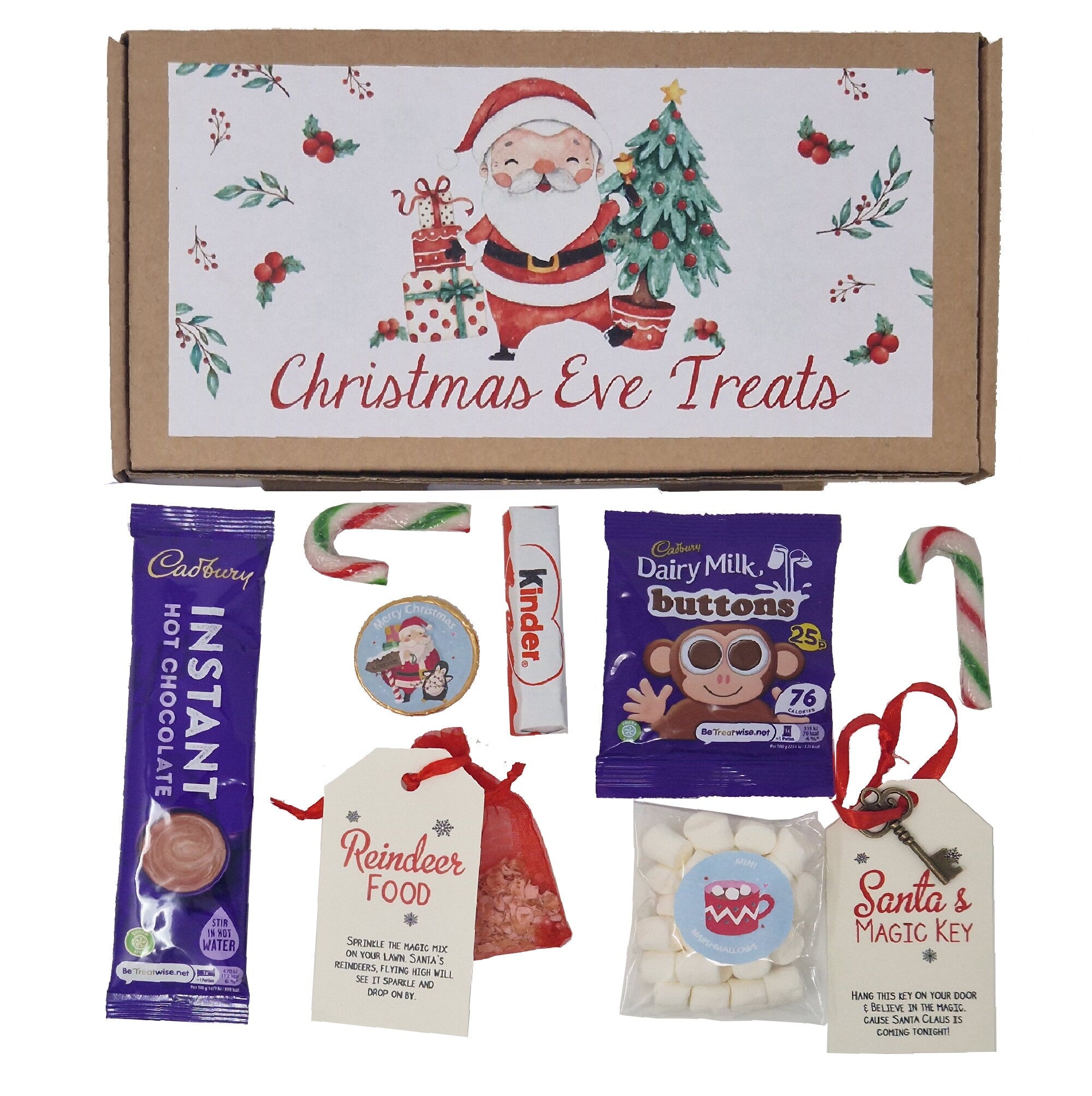 Christmas Eve Treats Box Santa's Santa Magic Key, Reindeer Food, Hot Chocolate, Marshmallows, Christmas Coin