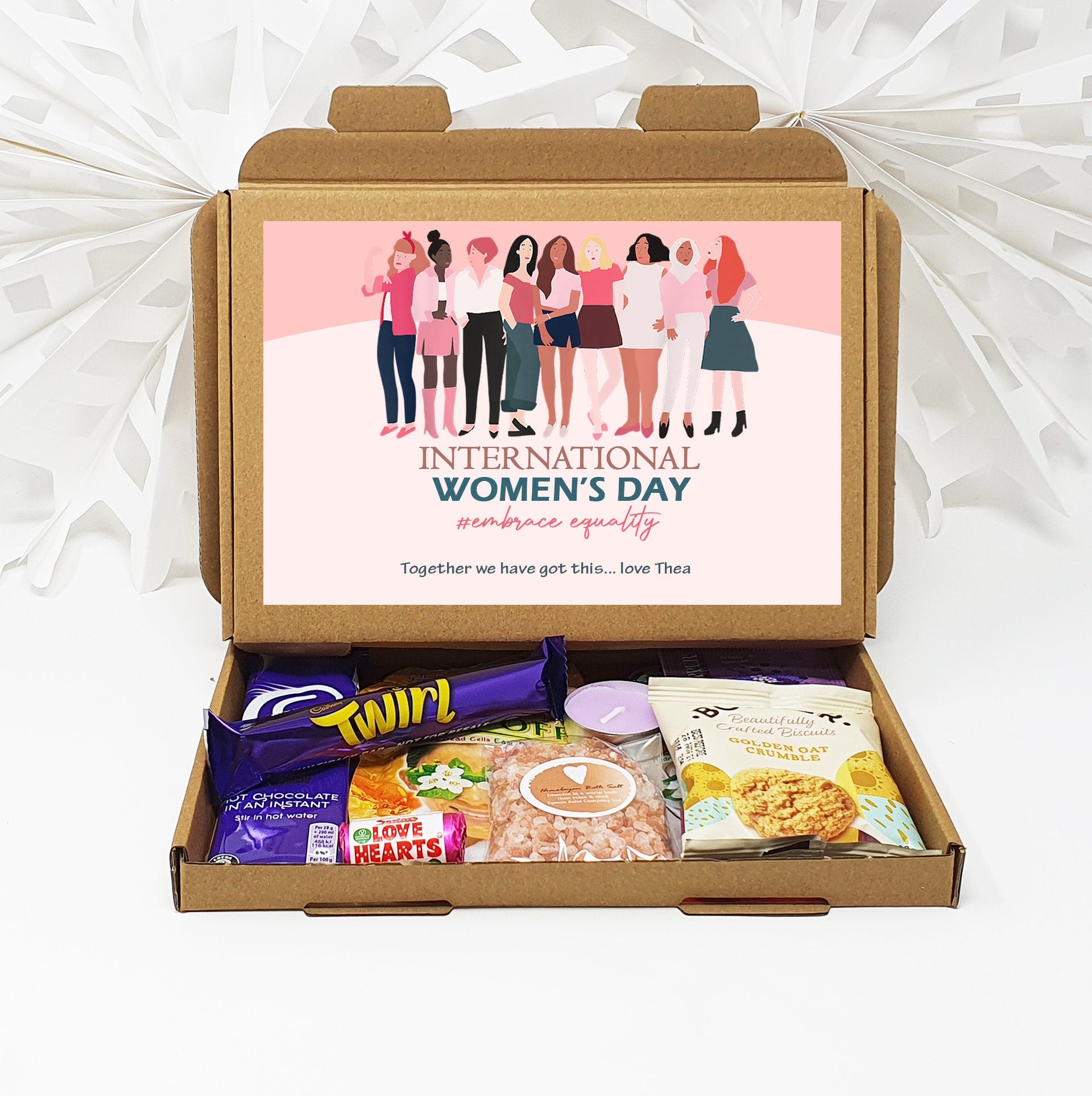 Personalised International Women's Day Treats Box Gift Employee Appreciation - Hug in a box Corporate Employee Inspirational Women