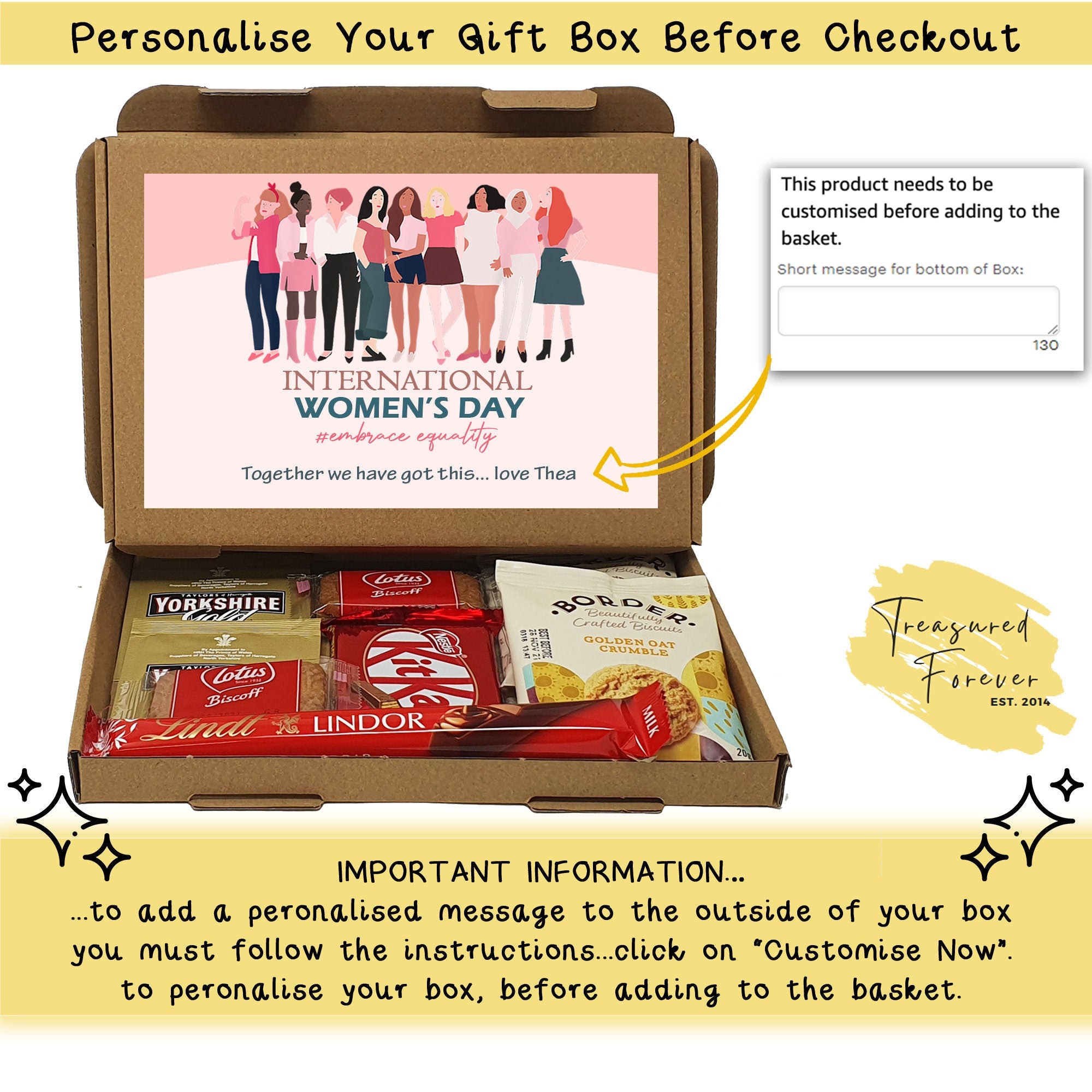 Personalised International Women's Day Delight: Empowering Treat Box Gift Employee Appreciation Corporate Employee Inspirational Women hug